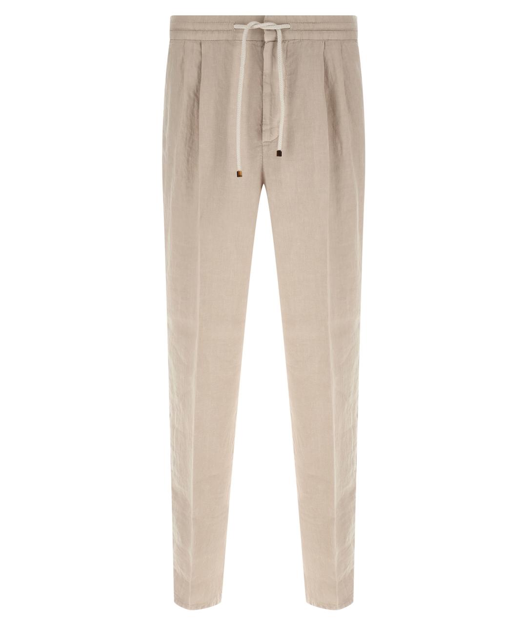 BRUNELLO CUCINELLI Бежевые льняные повседневные брюки, фото 1