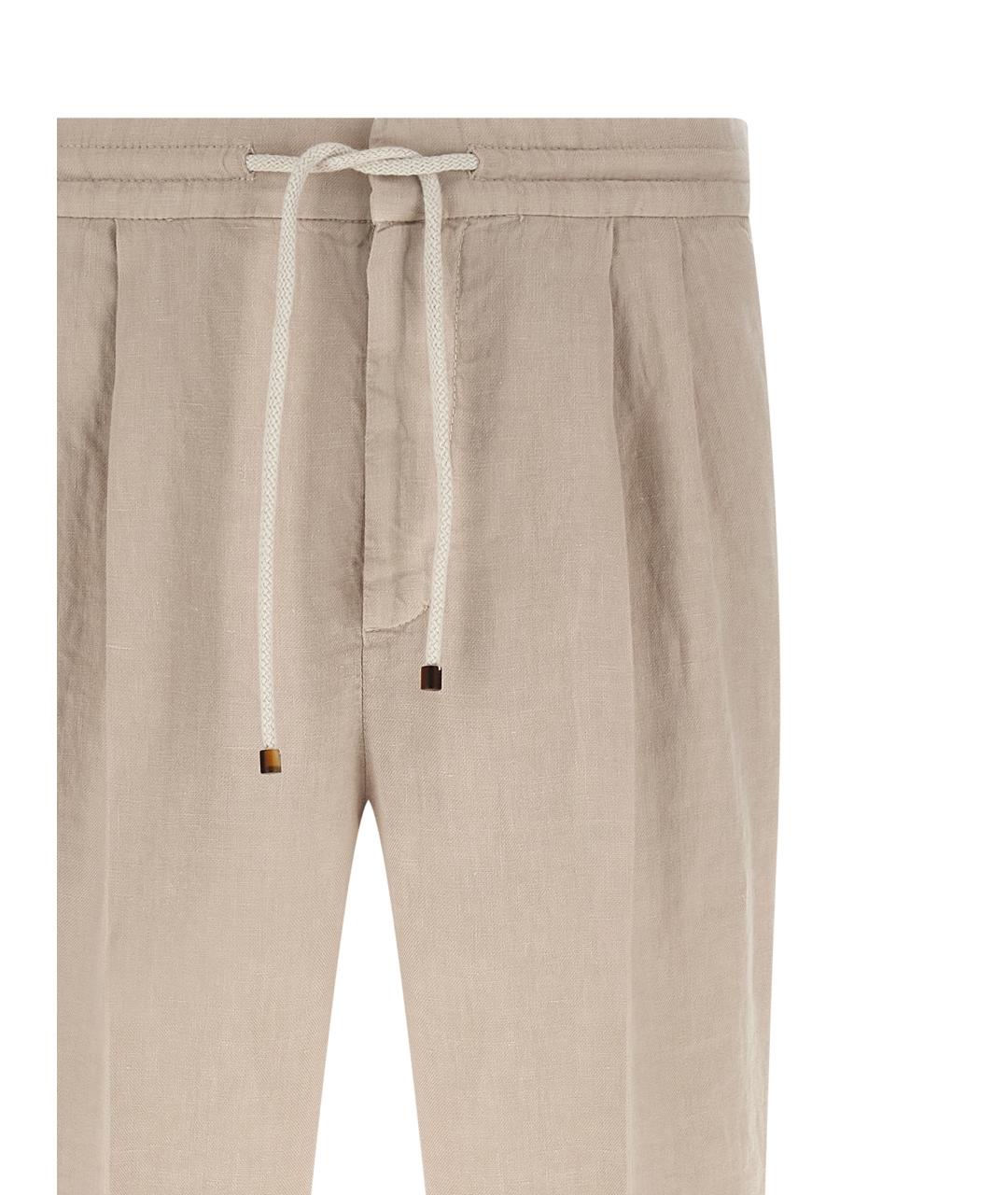 BRUNELLO CUCINELLI Бежевые льняные повседневные брюки, фото 3