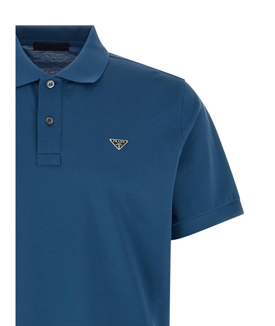 PRADA Голубое хлопковое поло с коротким рукавом, фото 3