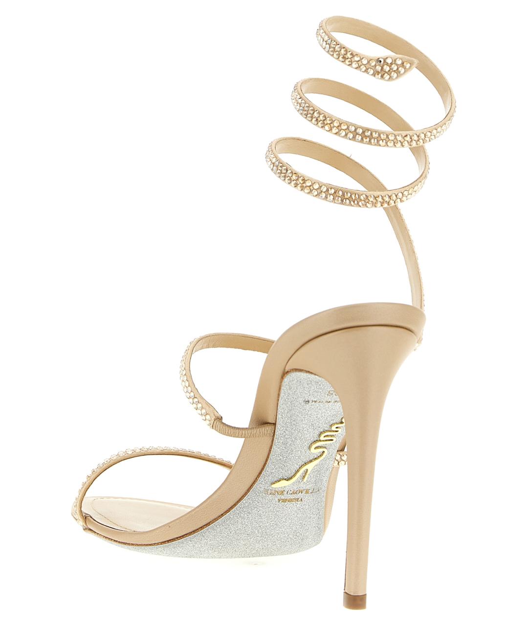 RENE CAOVILLA Бежевые текстильные босоножки, фото 3