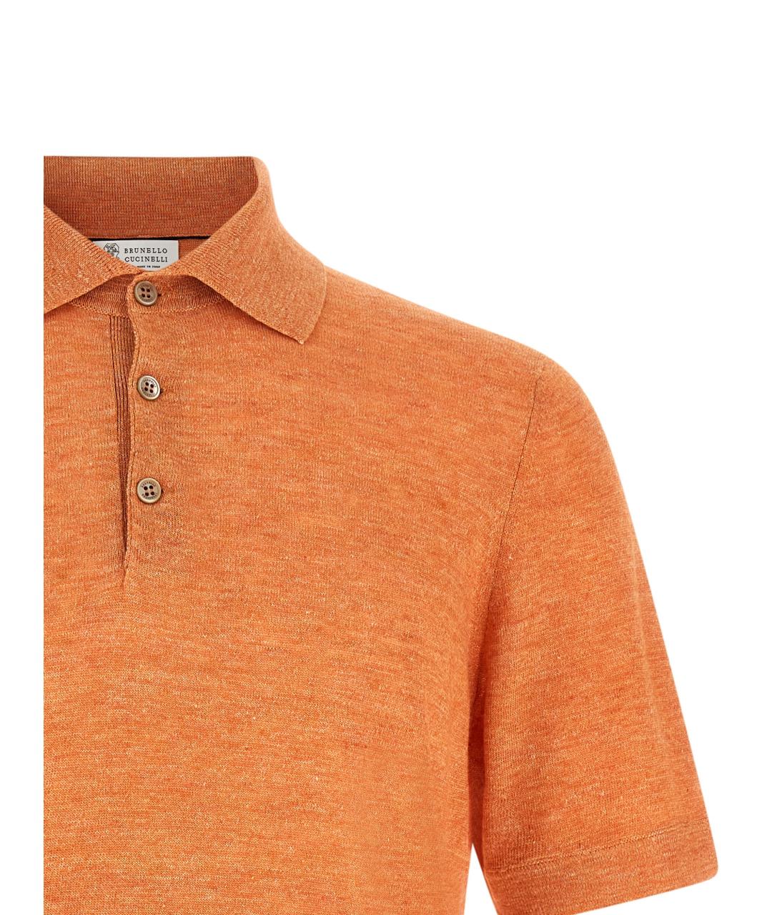 BRUNELLO CUCINELLI Оранжевое хлопковое поло с коротким рукавом, фото 3
