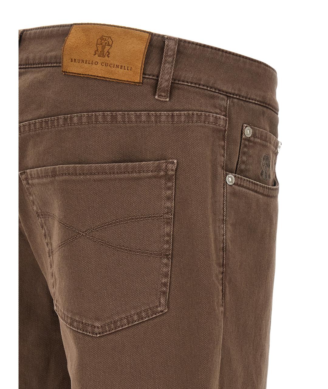 BRUNELLO CUCINELLI Коричневые хлопковые прямые джинсы, фото 4