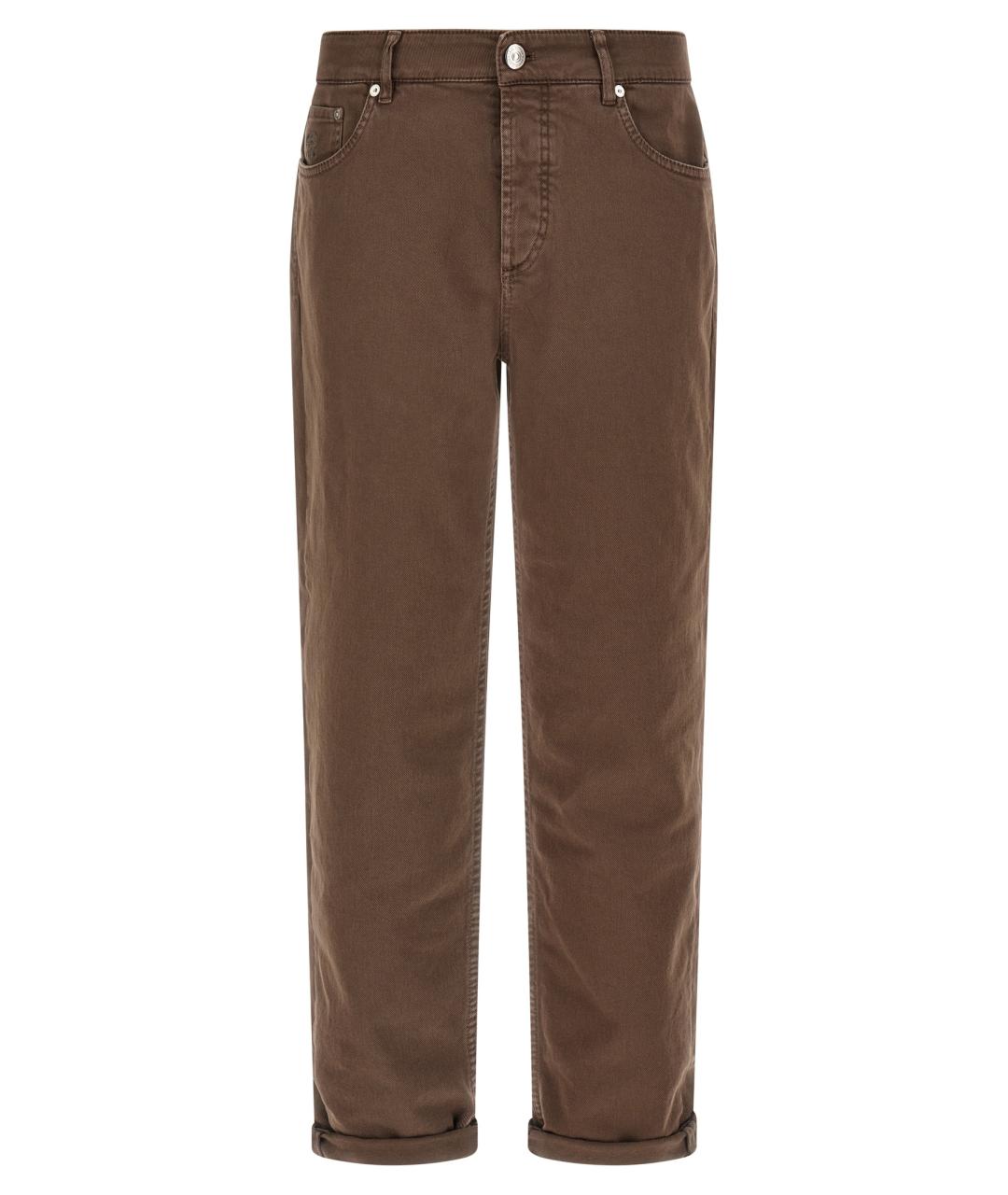 BRUNELLO CUCINELLI Коричневые хлопковые прямые джинсы, фото 1