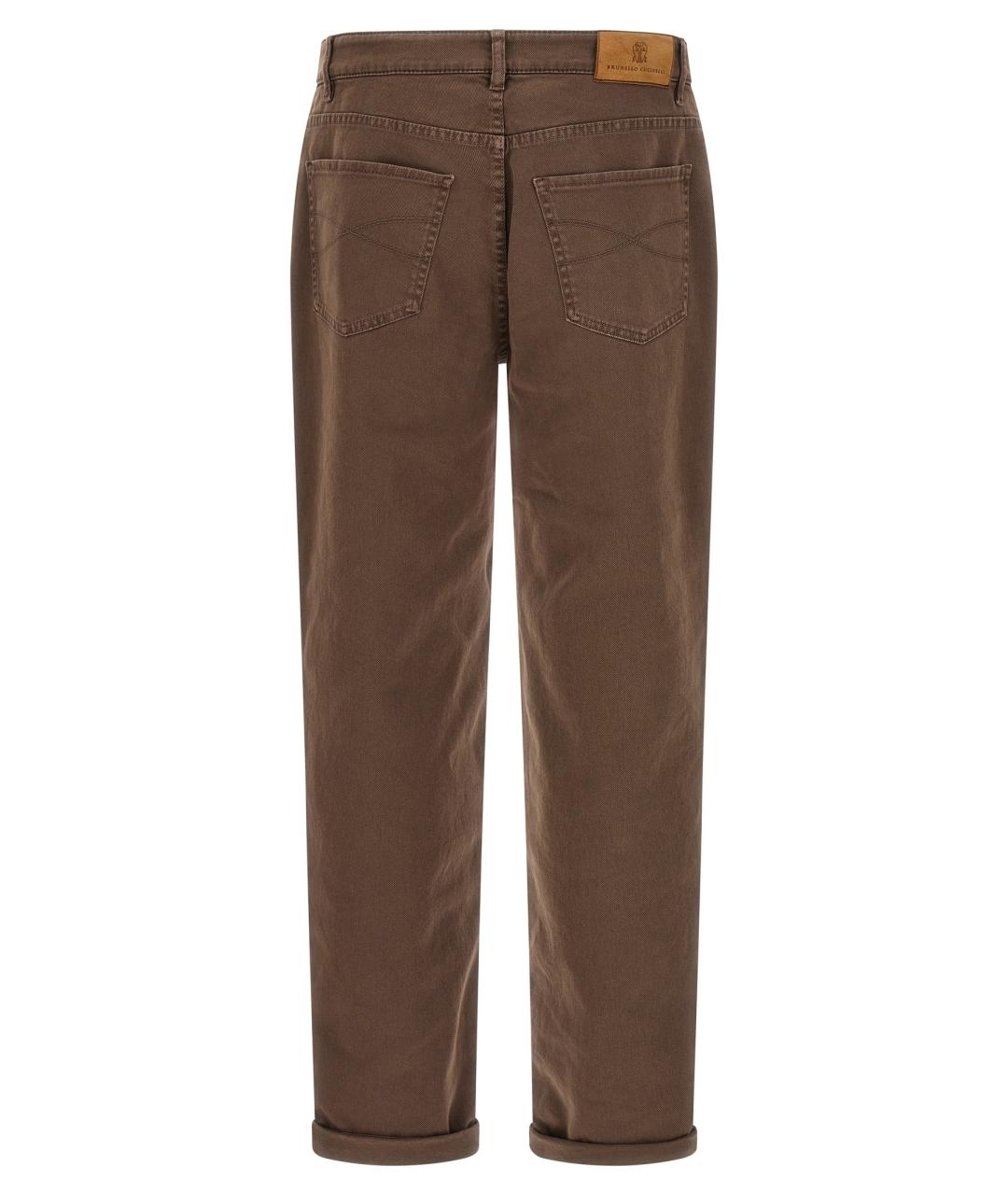 BRUNELLO CUCINELLI Коричневые хлопковые прямые джинсы, фото 2