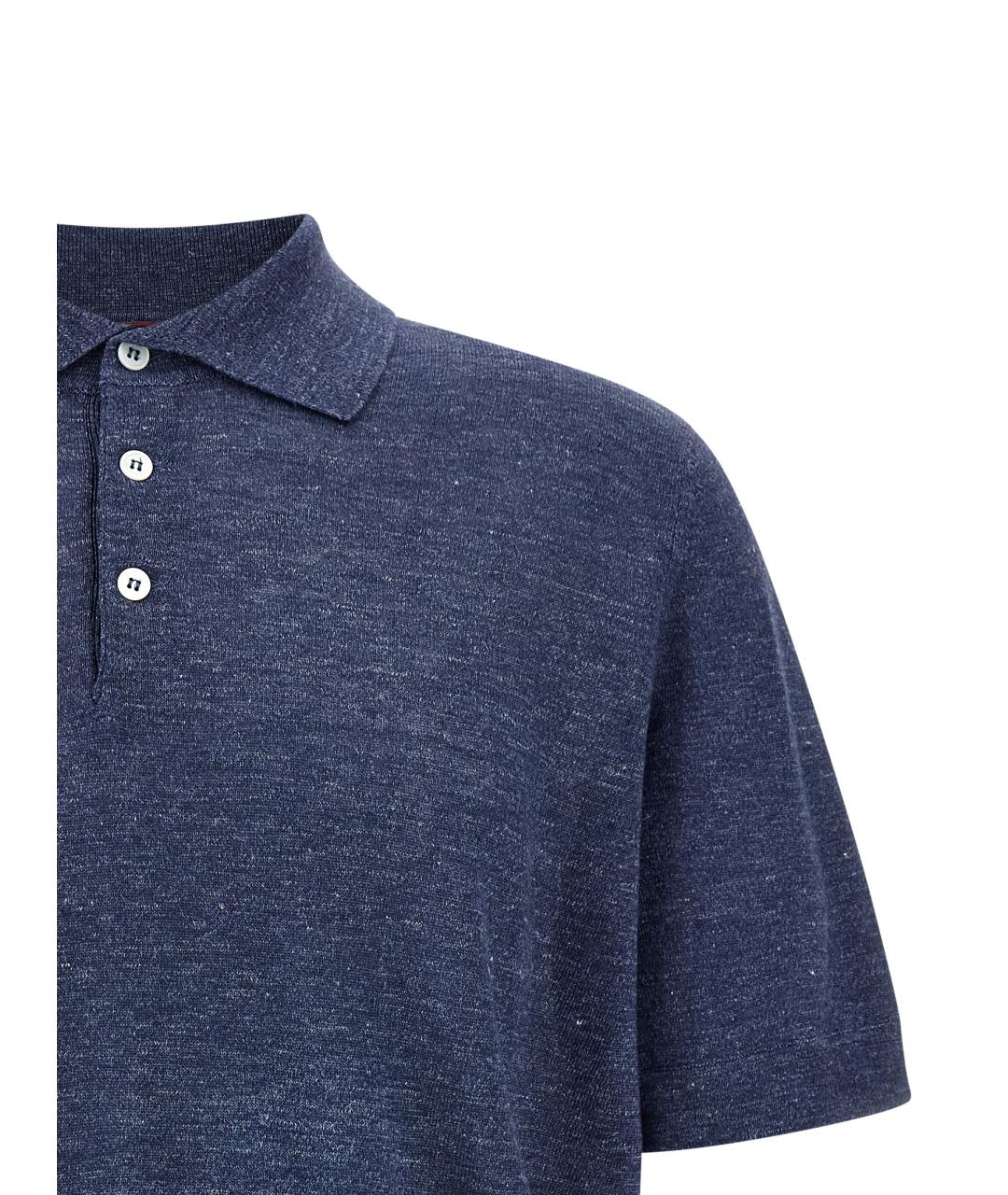 BRUNELLO CUCINELLI Синее поло с коротким рукавом, фото 3