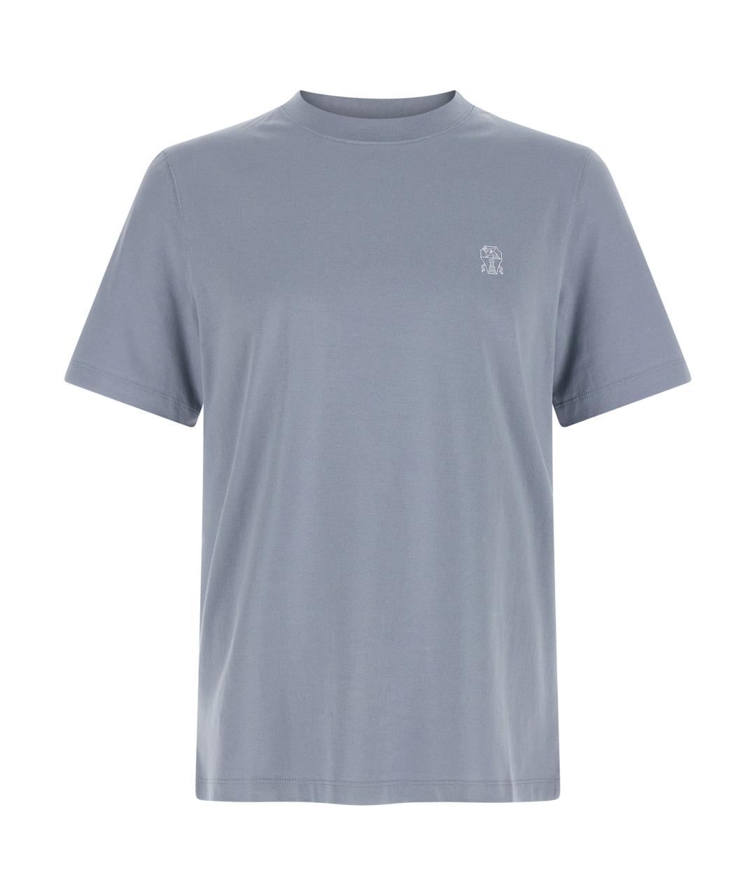 BRUNELLO CUCINELLI Голубая хлопковая футболка, фото 1