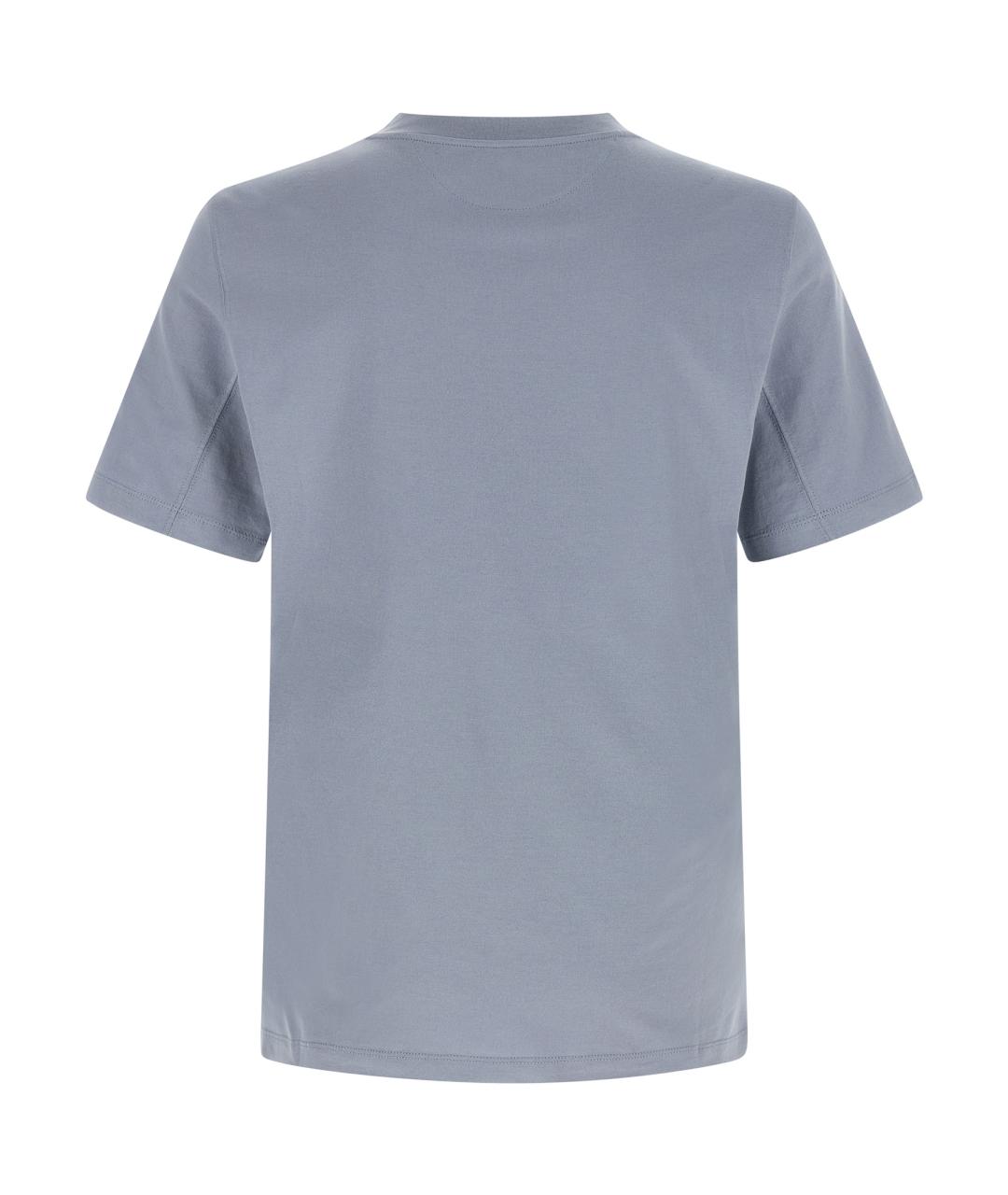 BRUNELLO CUCINELLI Голубая хлопковая футболка, фото 2