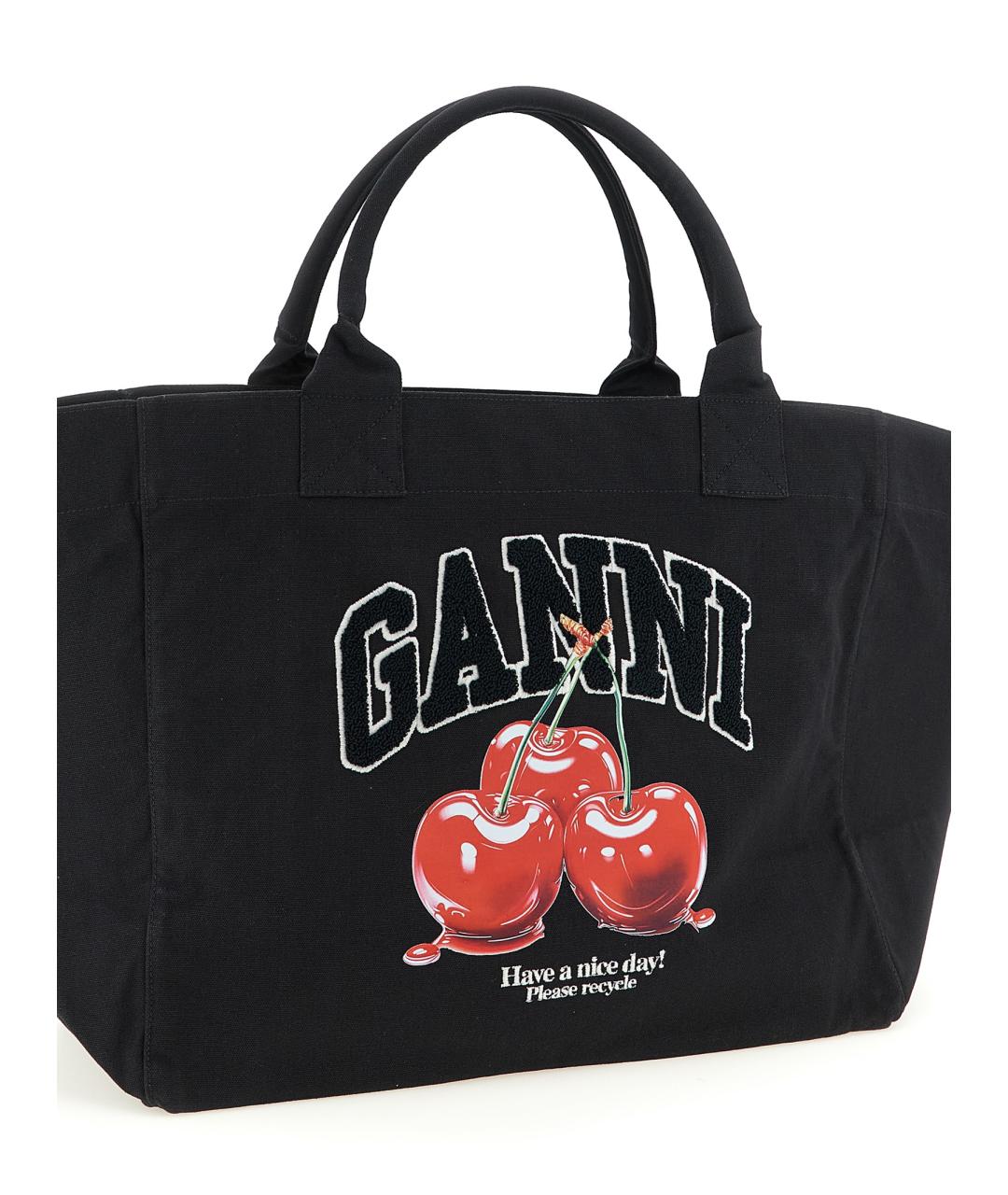 GANNI Черная хлопковая сумка тоут, фото 3