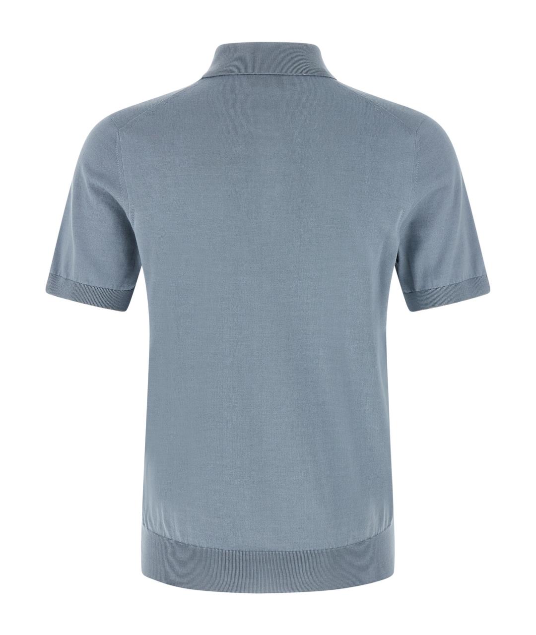 BRUNELLO CUCINELLI Голубое хлопковое поло с коротким рукавом, фото 2