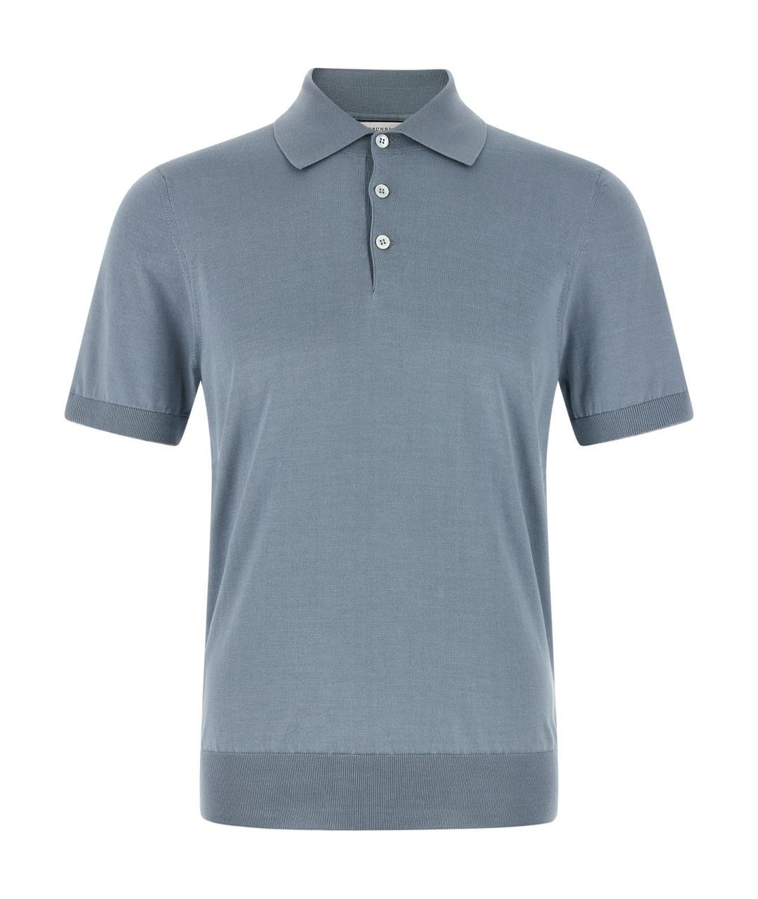 BRUNELLO CUCINELLI Голубое хлопковое поло с коротким рукавом, фото 1