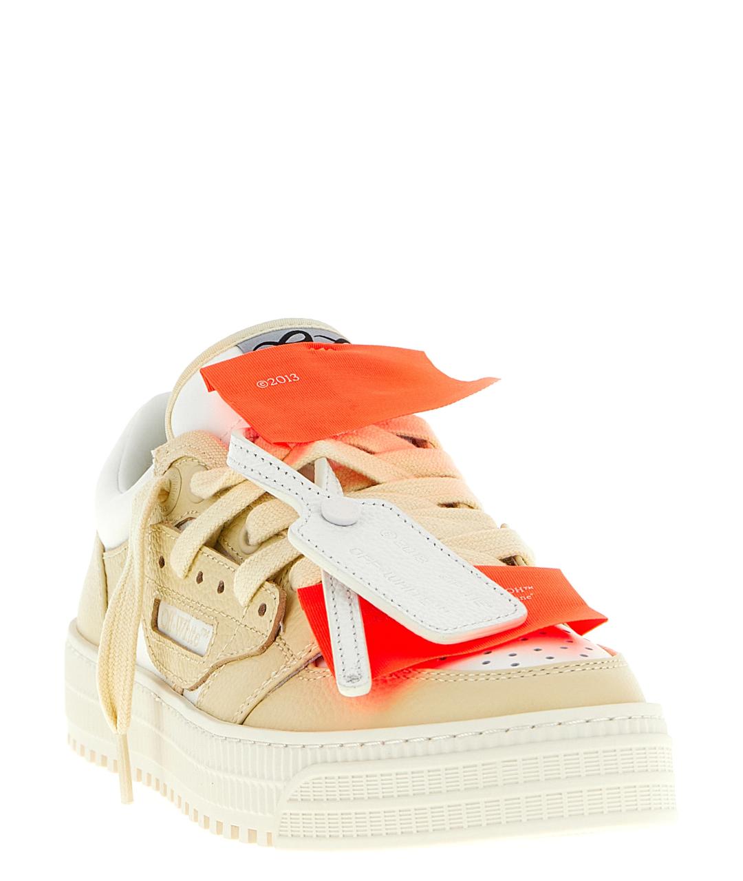 OFF-WHITE Бежевые кожаные кроссовки, фото 3