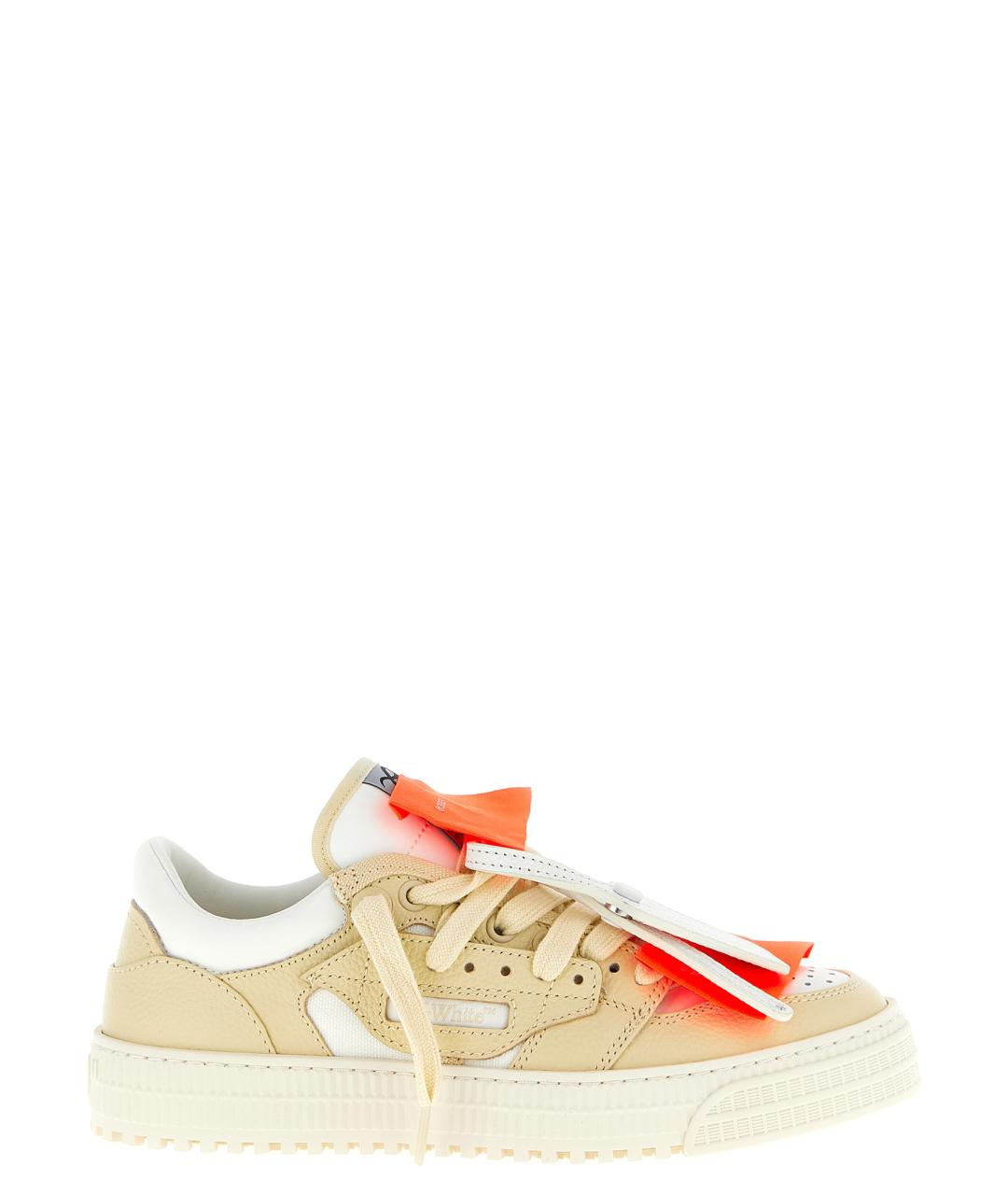 OFF-WHITE Бежевые кожаные кроссовки, фото 1