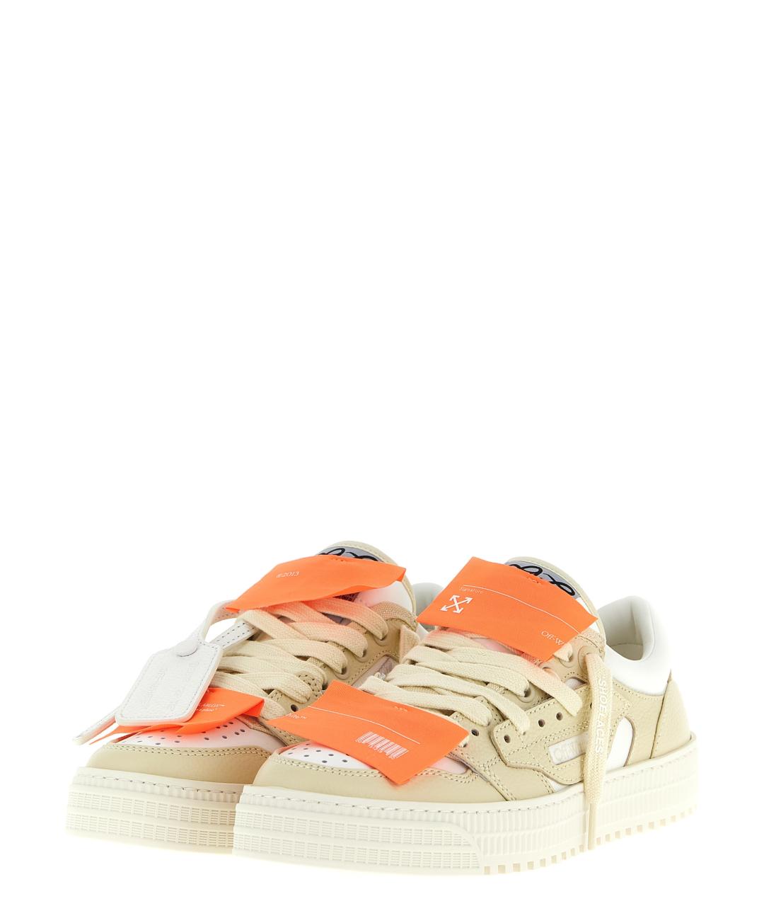 OFF-WHITE Бежевые кожаные кроссовки, фото 2