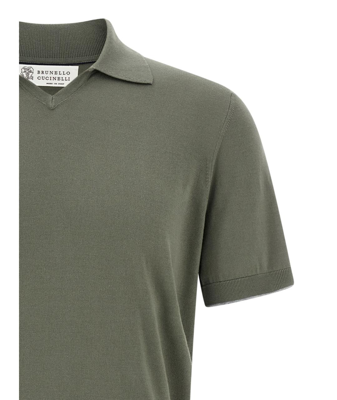 BRUNELLO CUCINELLI Зеленые хлопковое поло с коротким рукавом, фото 3