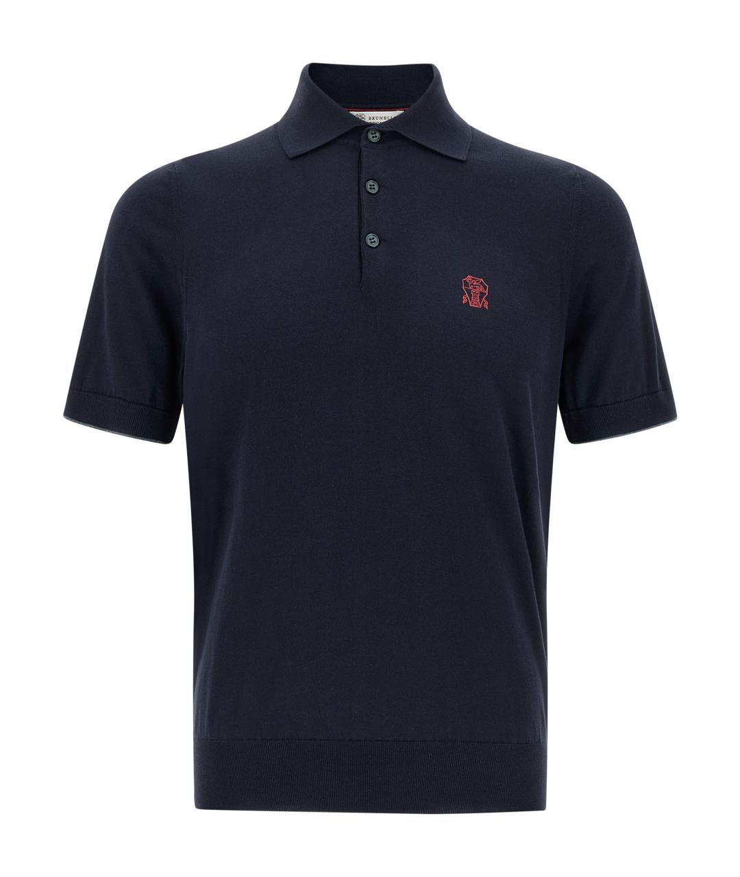 BRUNELLO CUCINELLI Синее хлопковое поло с коротким рукавом, фото 1