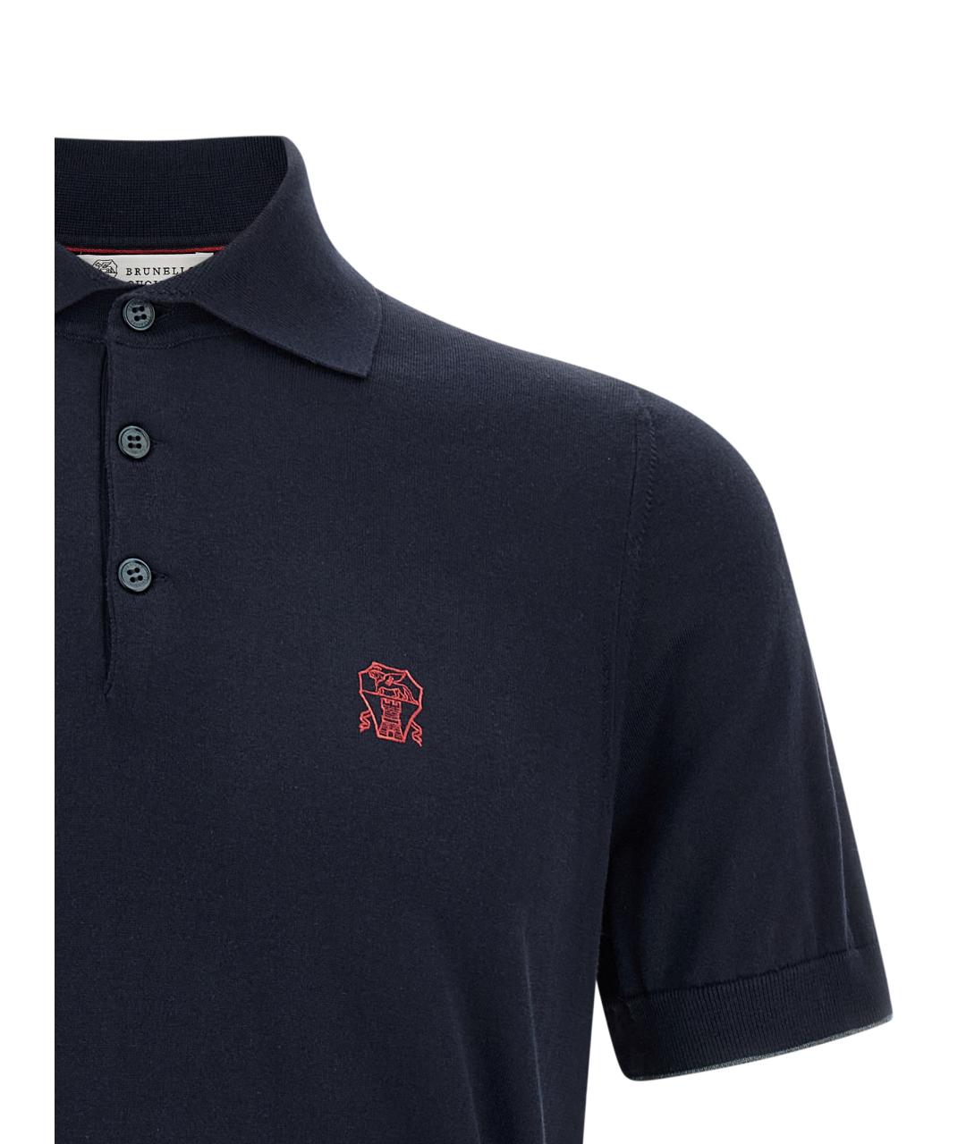 BRUNELLO CUCINELLI Синее хлопковое поло с коротким рукавом, фото 3