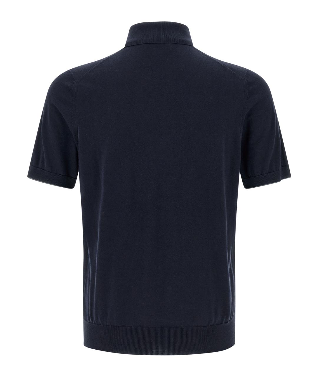 BRUNELLO CUCINELLI Синее хлопковое поло с коротким рукавом, фото 2