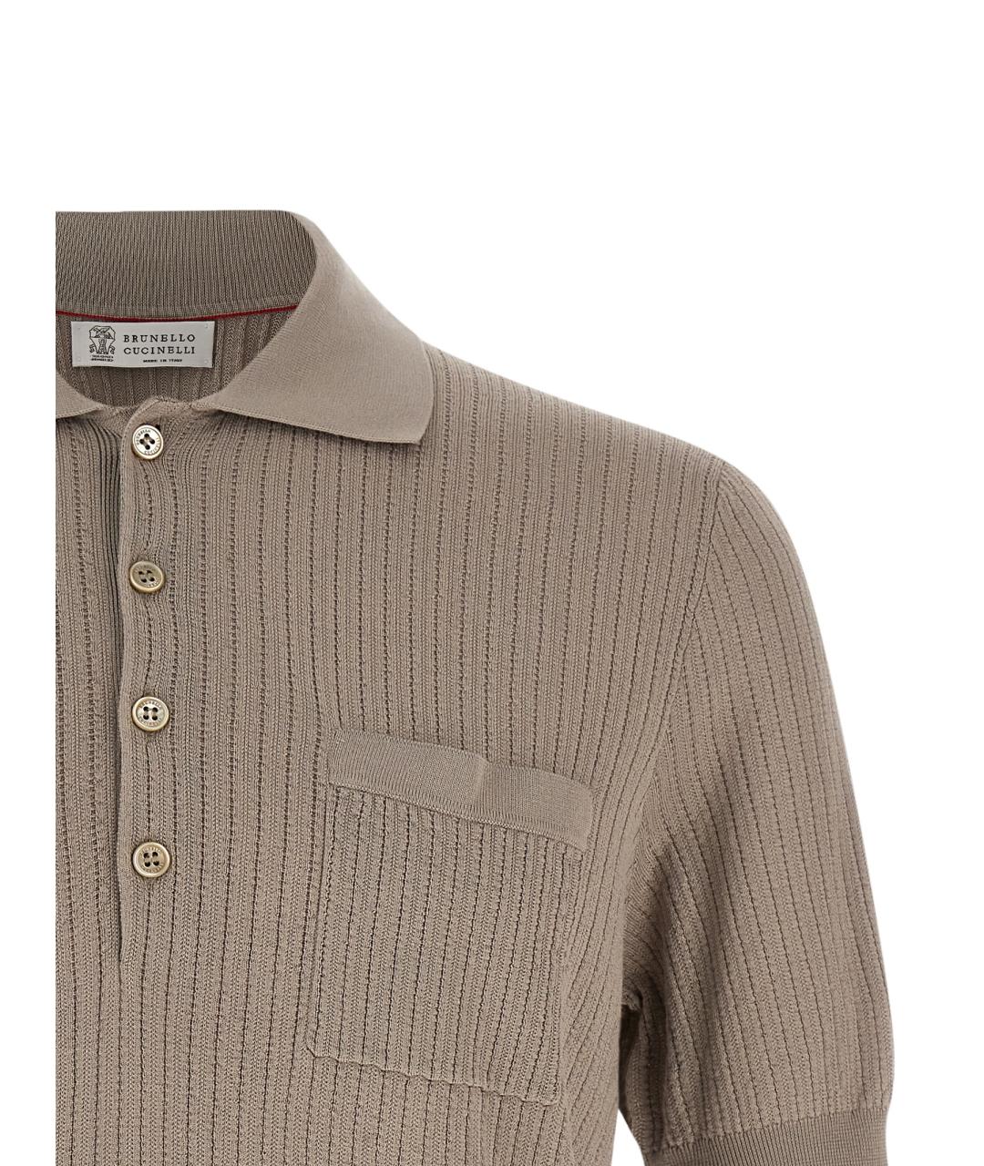 BRUNELLO CUCINELLI Бежевое хлопковое поло с коротким рукавом, фото 3