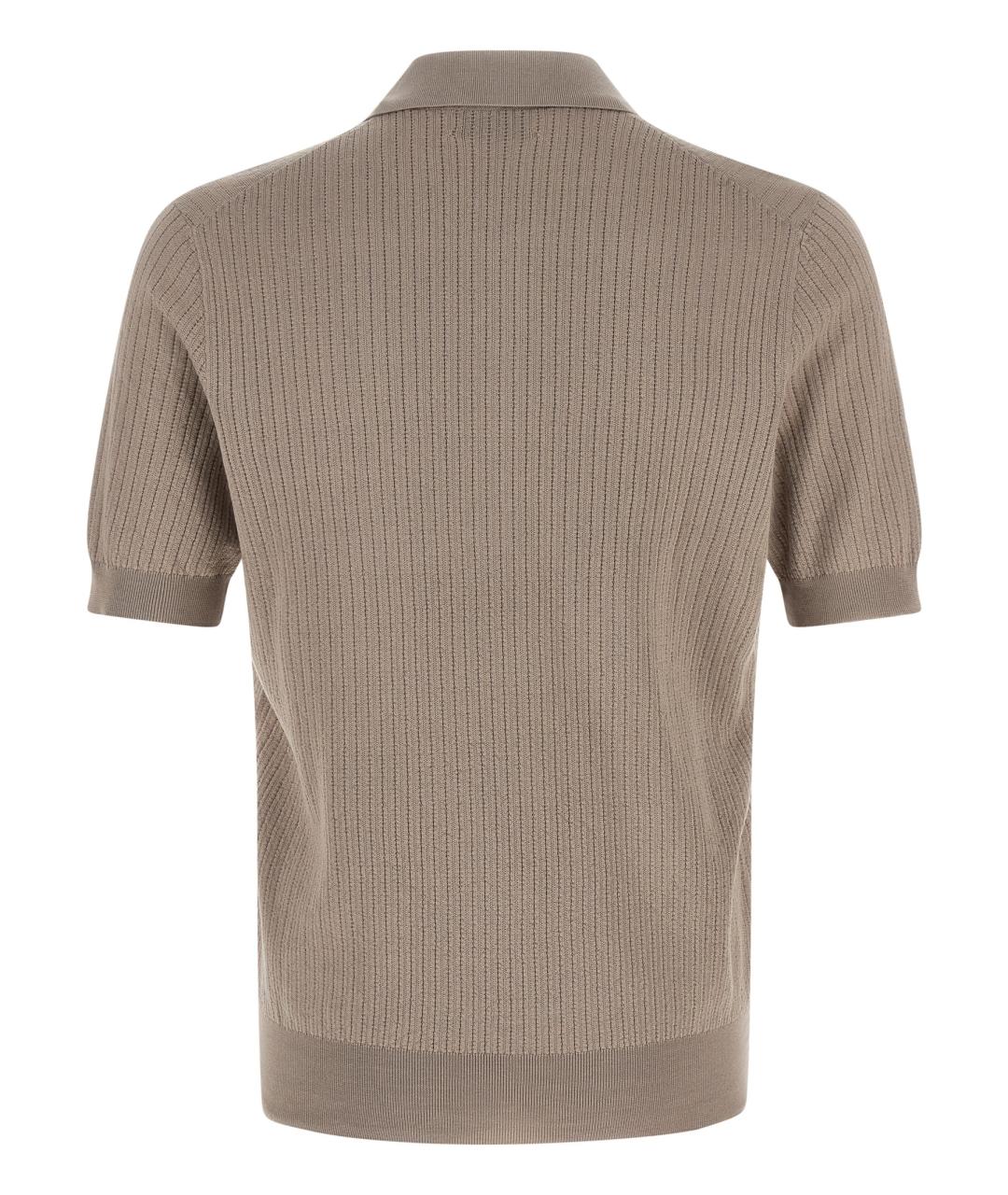 BRUNELLO CUCINELLI Бежевое хлопковое поло с коротким рукавом, фото 2