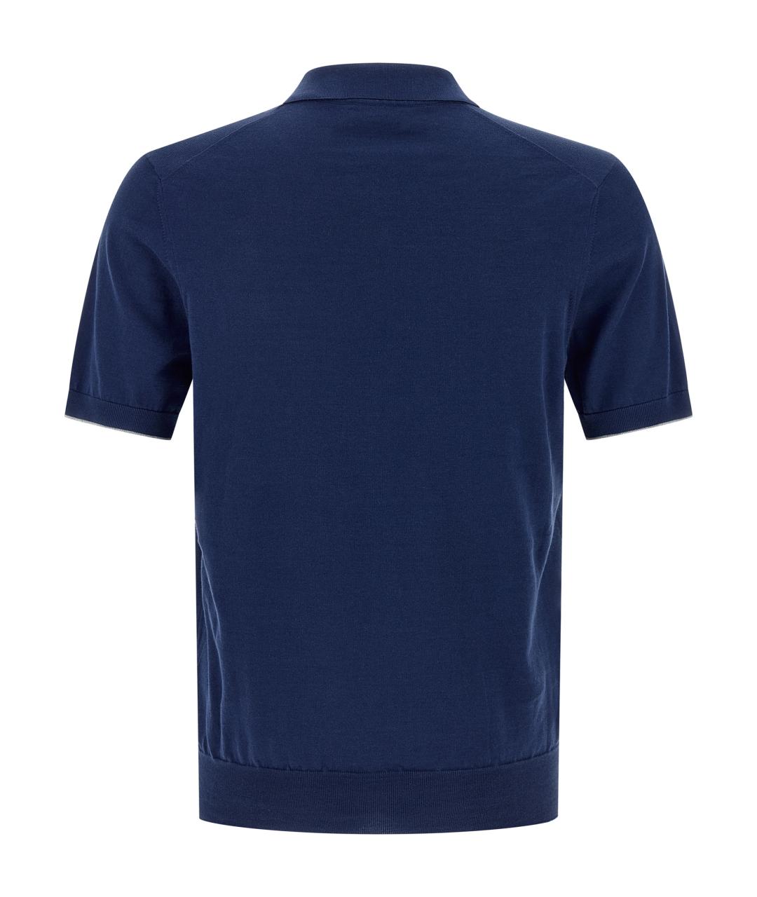 BRUNELLO CUCINELLI Синее хлопковое поло с коротким рукавом, фото 2