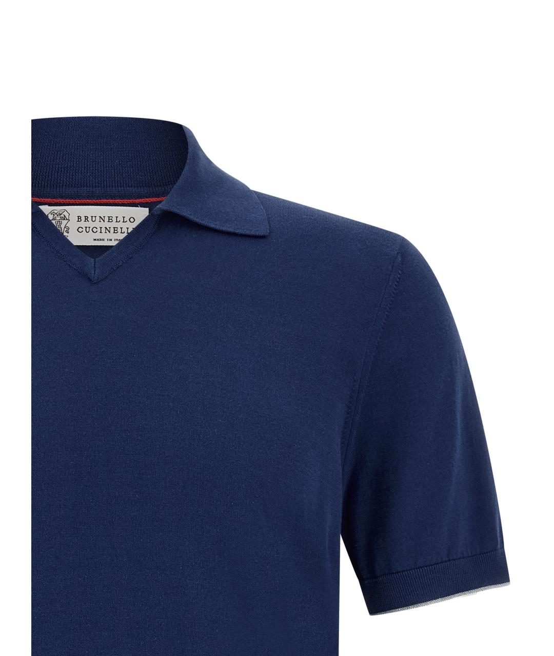 BRUNELLO CUCINELLI Синее хлопковое поло с коротким рукавом, фото 3