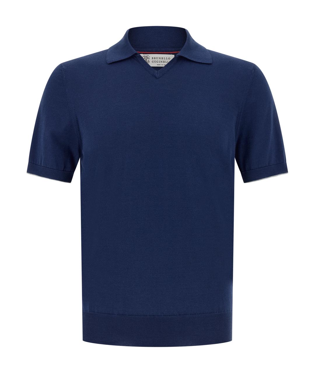 BRUNELLO CUCINELLI Синее хлопковое поло с коротким рукавом, фото 1