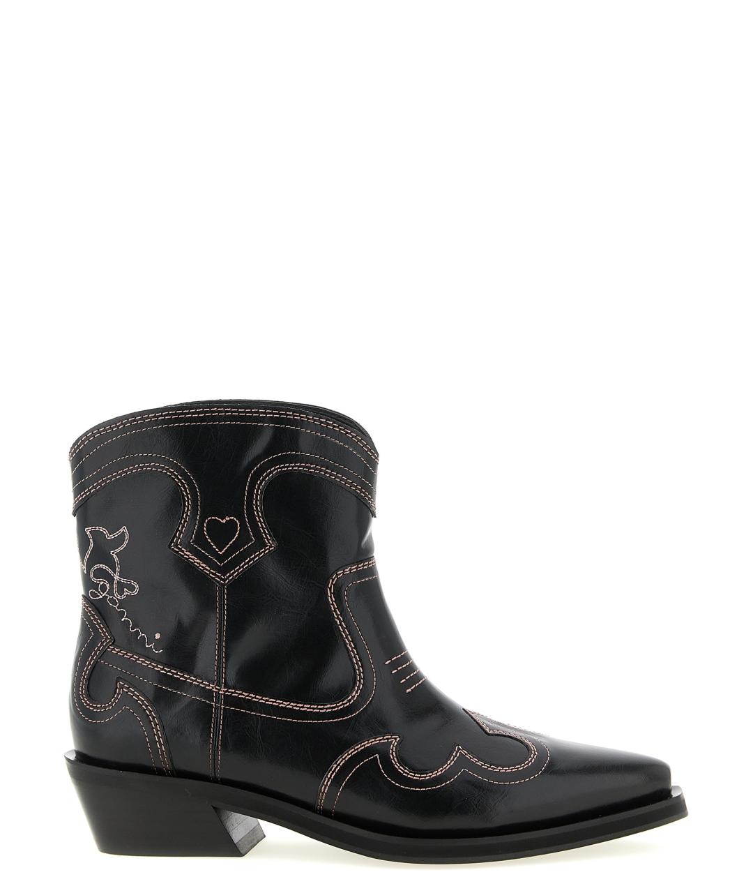 GANNI Черные кожаные ботинки, фото 1