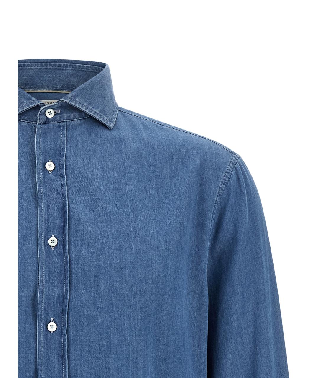 BRUNELLO CUCINELLI Синяя хлопковая кэжуал рубашка, фото 3