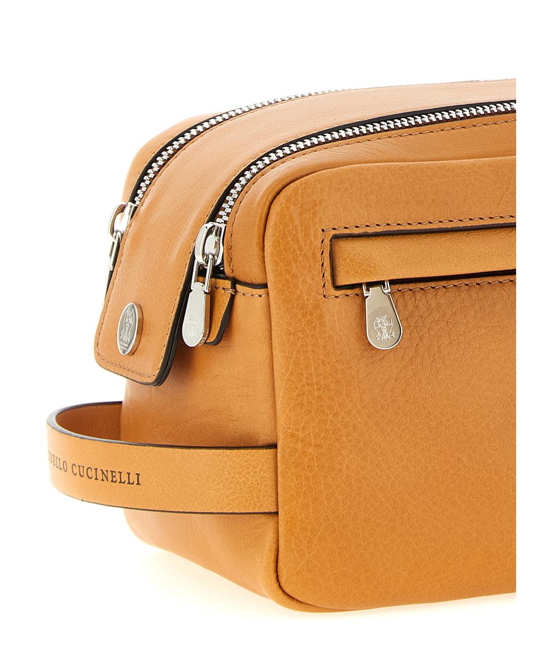 BRUNELLO CUCINELLI Оранжевая кожаная барсетка, фото 3