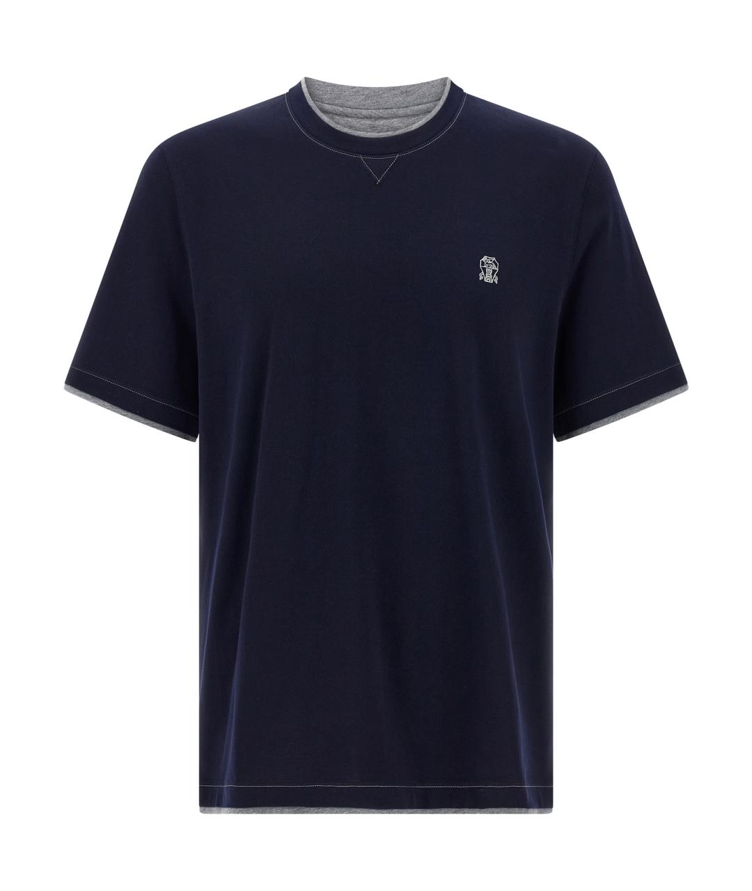 BRUNELLO CUCINELLI Синяя хлопковая футболка, фото 1