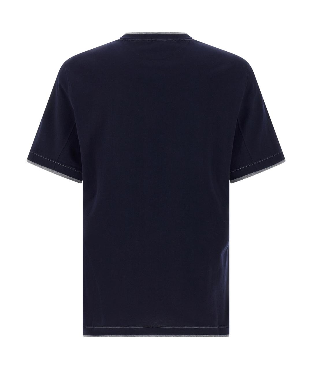 BRUNELLO CUCINELLI Синяя хлопковая футболка, фото 2