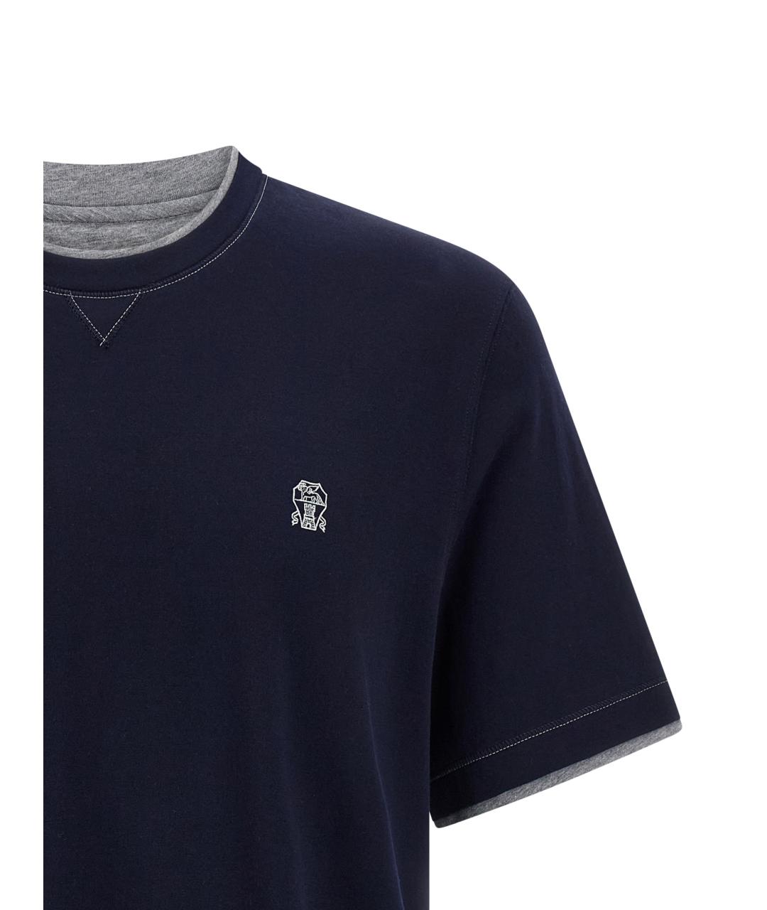 BRUNELLO CUCINELLI Синяя хлопковая футболка, фото 3