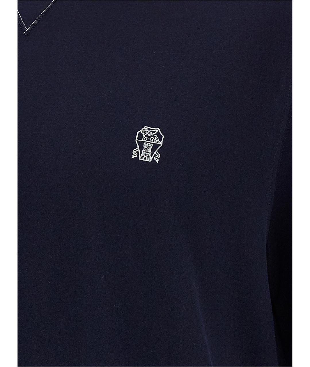 BRUNELLO CUCINELLI Синяя хлопковая футболка, фото 4