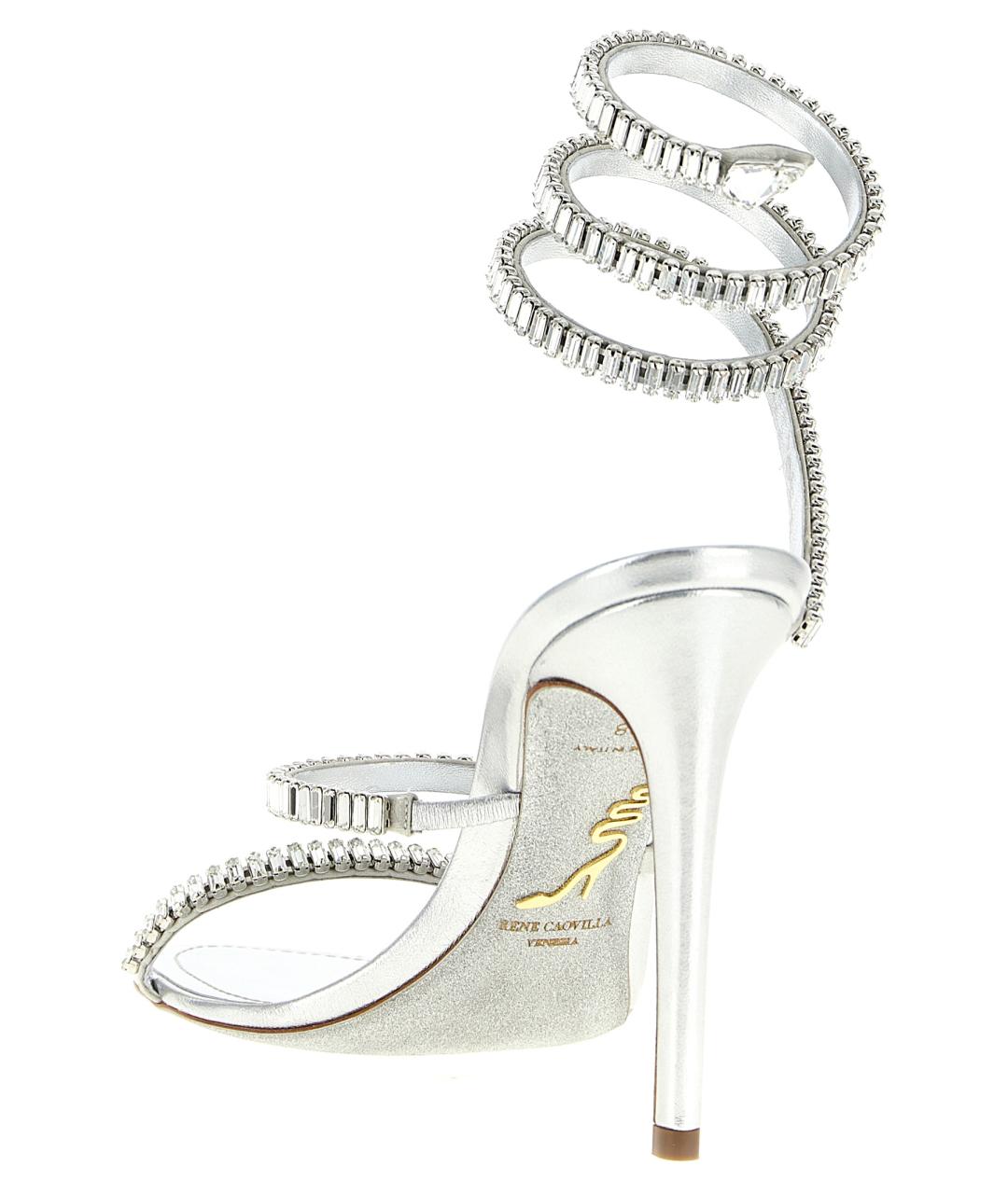 RENE CAOVILLA Серебряные кожаные босоножки, фото 3