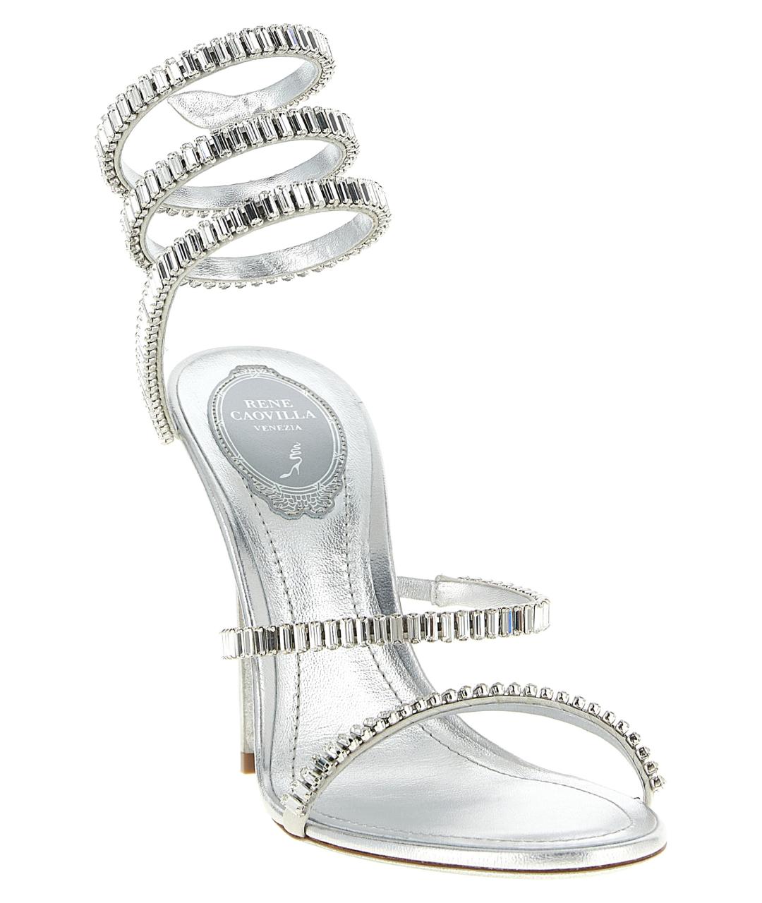 RENE CAOVILLA Серебряные кожаные босоножки, фото 2