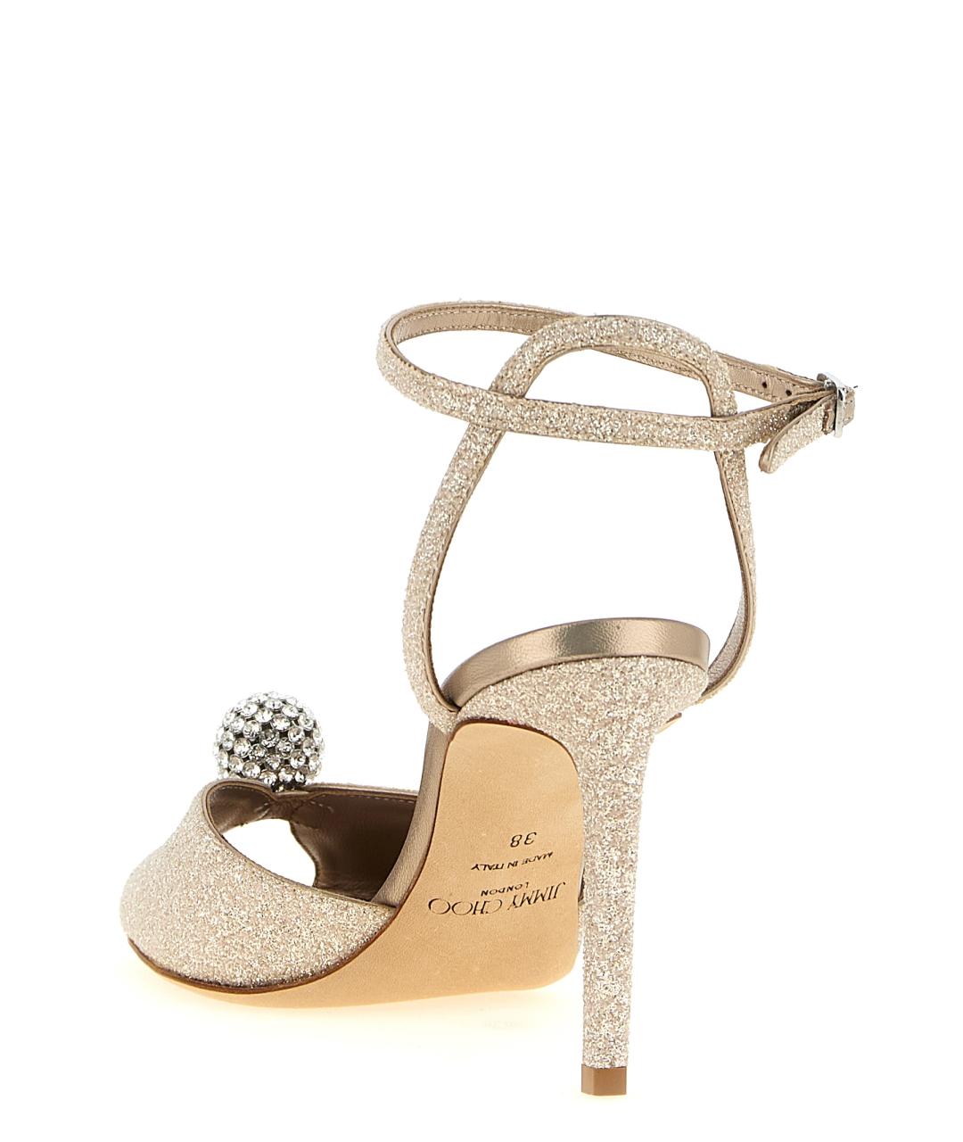 JIMMY CHOO Золотые текстильные босоножки, фото 3