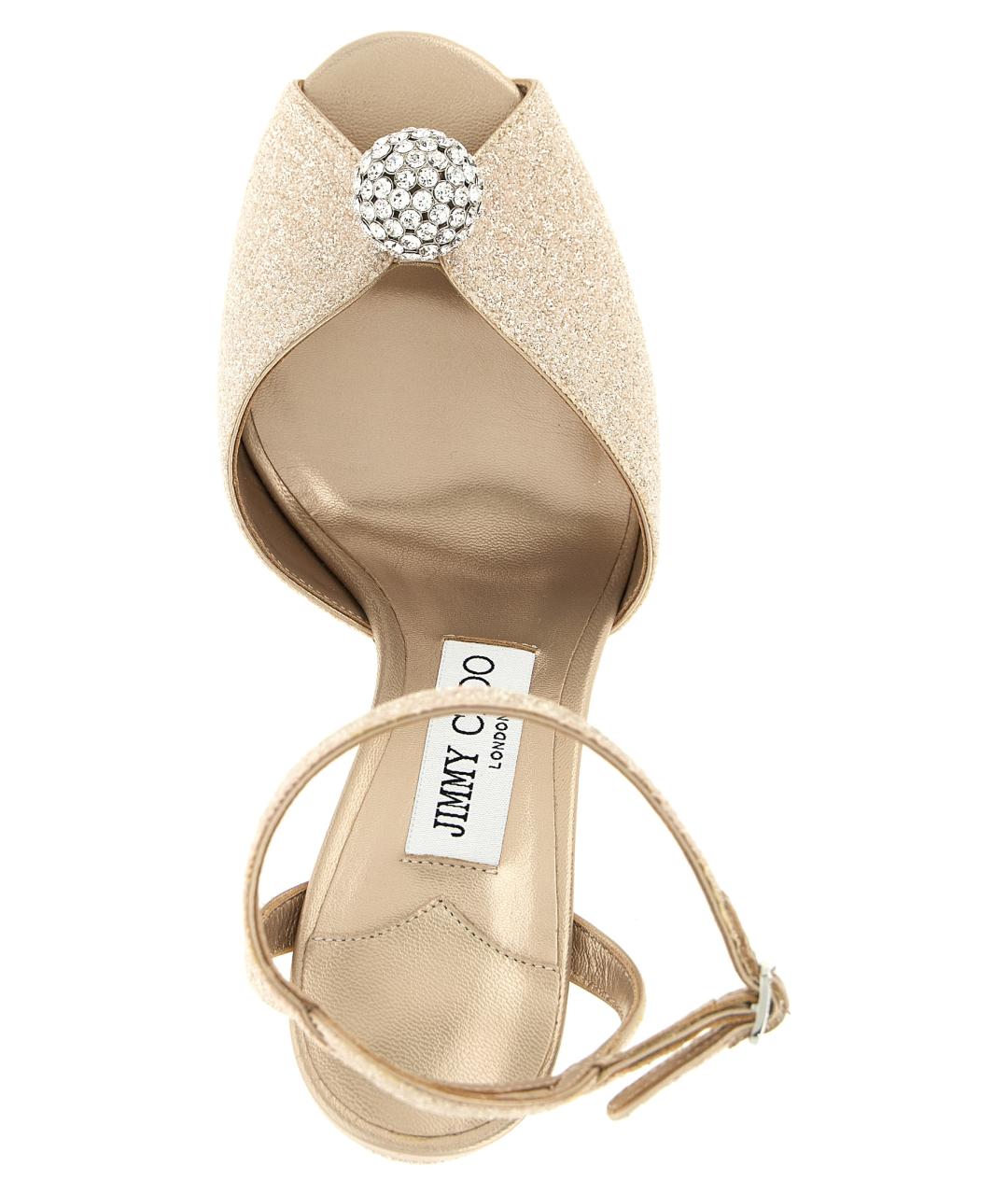 JIMMY CHOO Золотые текстильные босоножки, фото 4