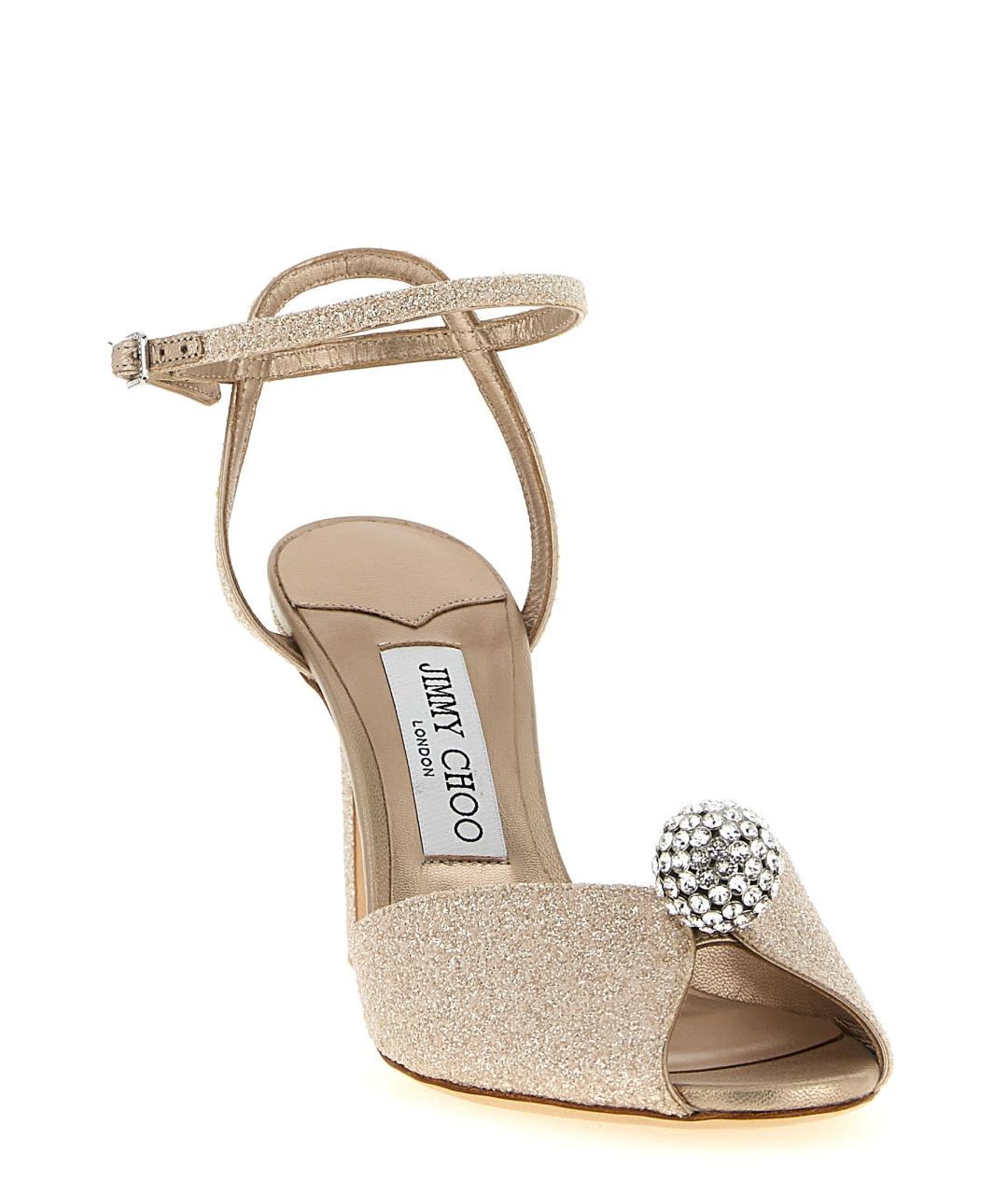 JIMMY CHOO Золотые текстильные босоножки, фото 2