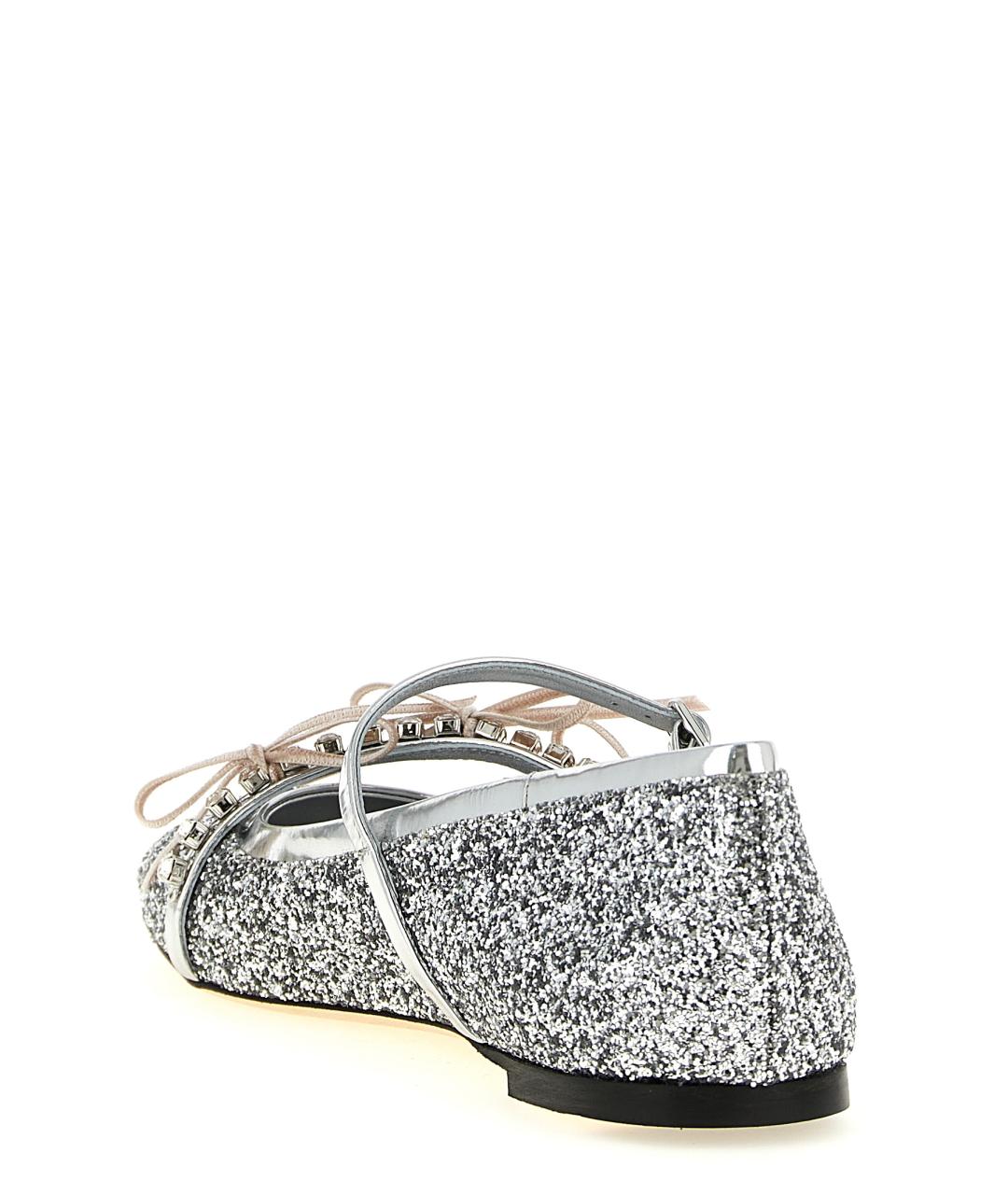 JIMMY CHOO Серебряные текстильные балетки, фото 3