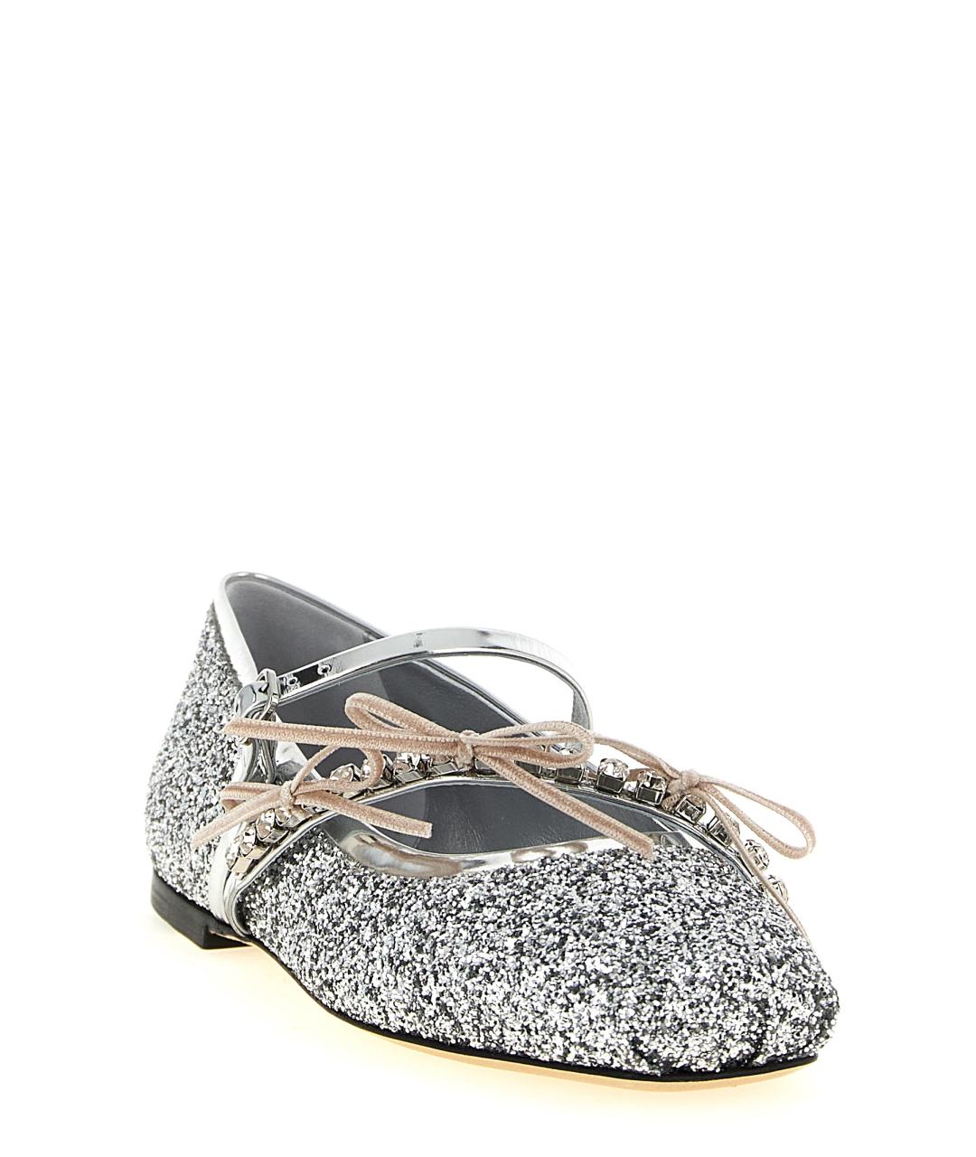 JIMMY CHOO Серебряные текстильные балетки, фото 2