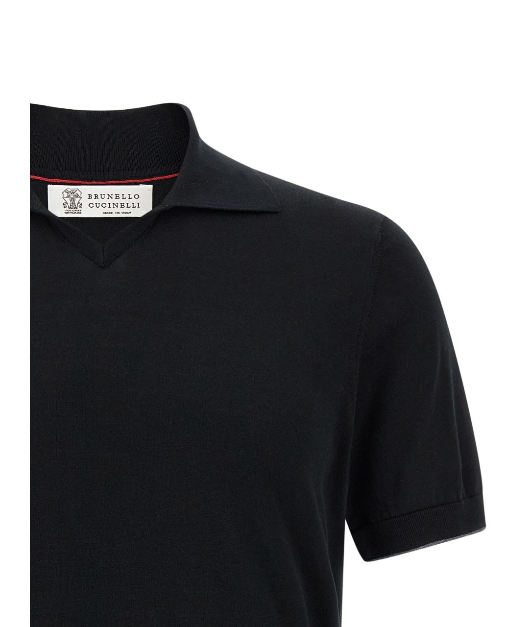 BRUNELLO CUCINELLI Черное хлопковое поло с коротким рукавом, фото 3