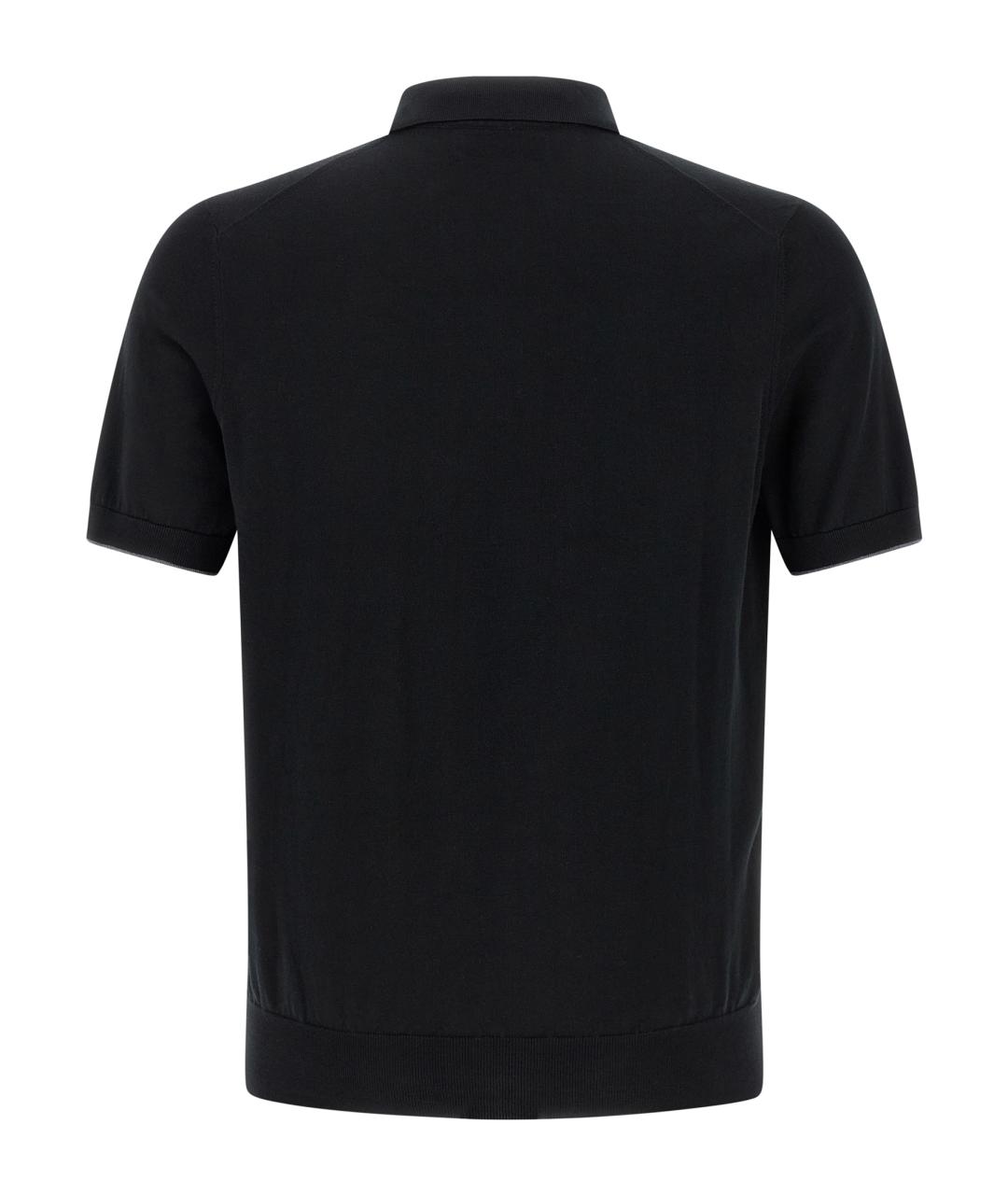 BRUNELLO CUCINELLI Черное хлопковое поло с коротким рукавом, фото 2
