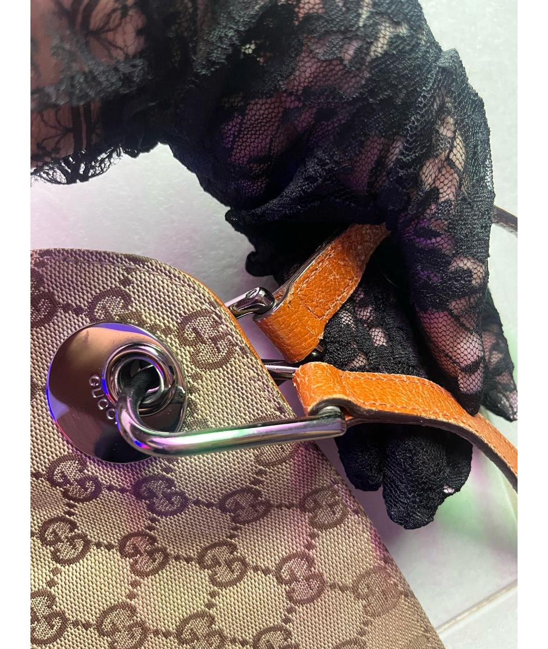 GUCCI Коричневая жаккардовая сумка с короткими ручками, фото 6