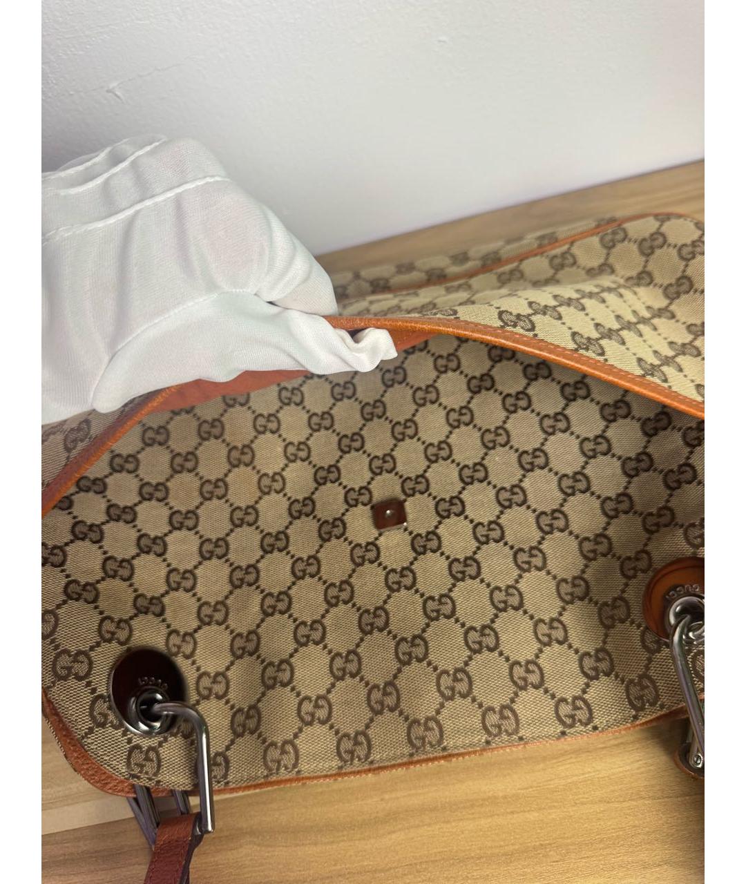 GUCCI Коричневая жаккардовая сумка с короткими ручками, фото 2