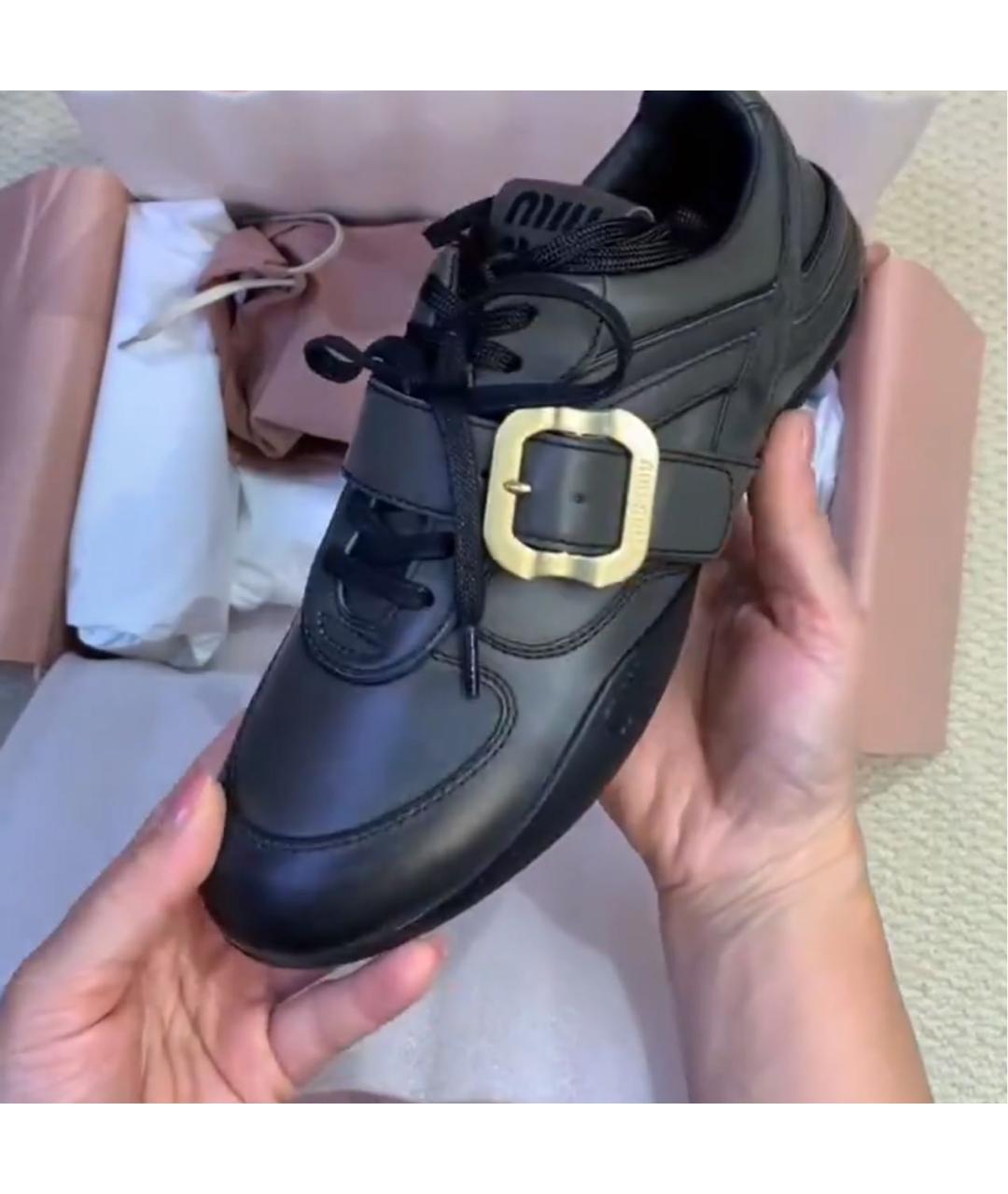 MIU MIU Черные кожаные кроссовки, фото 8