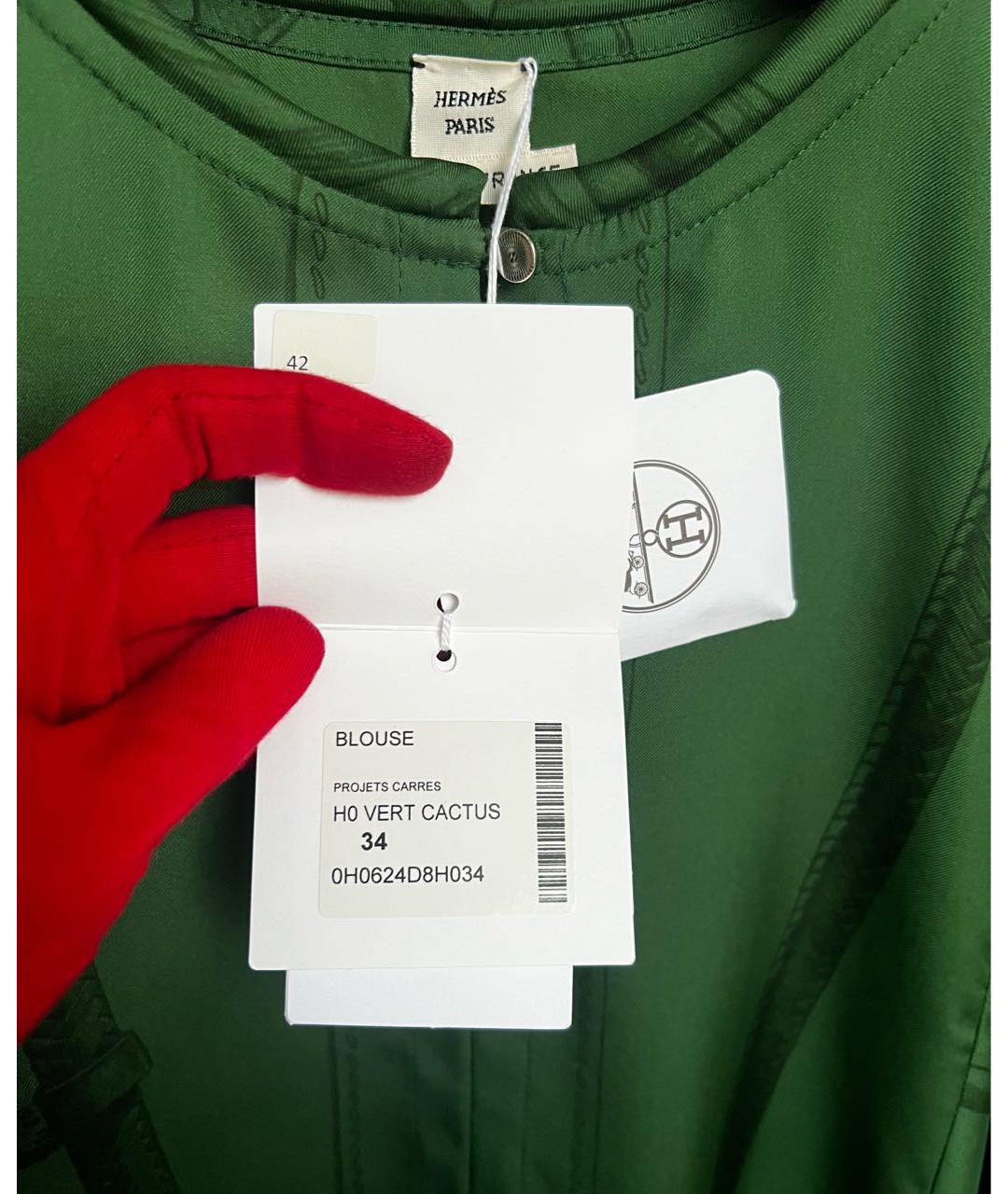 HERMES Зеленая шелковая блузы, фото 7