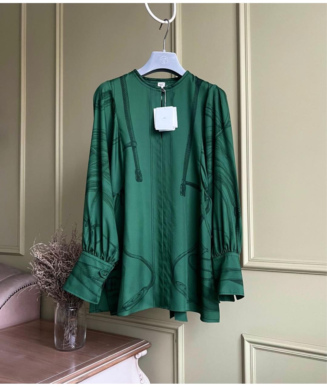 HERMES Зеленая шелковая блузы, фото 9