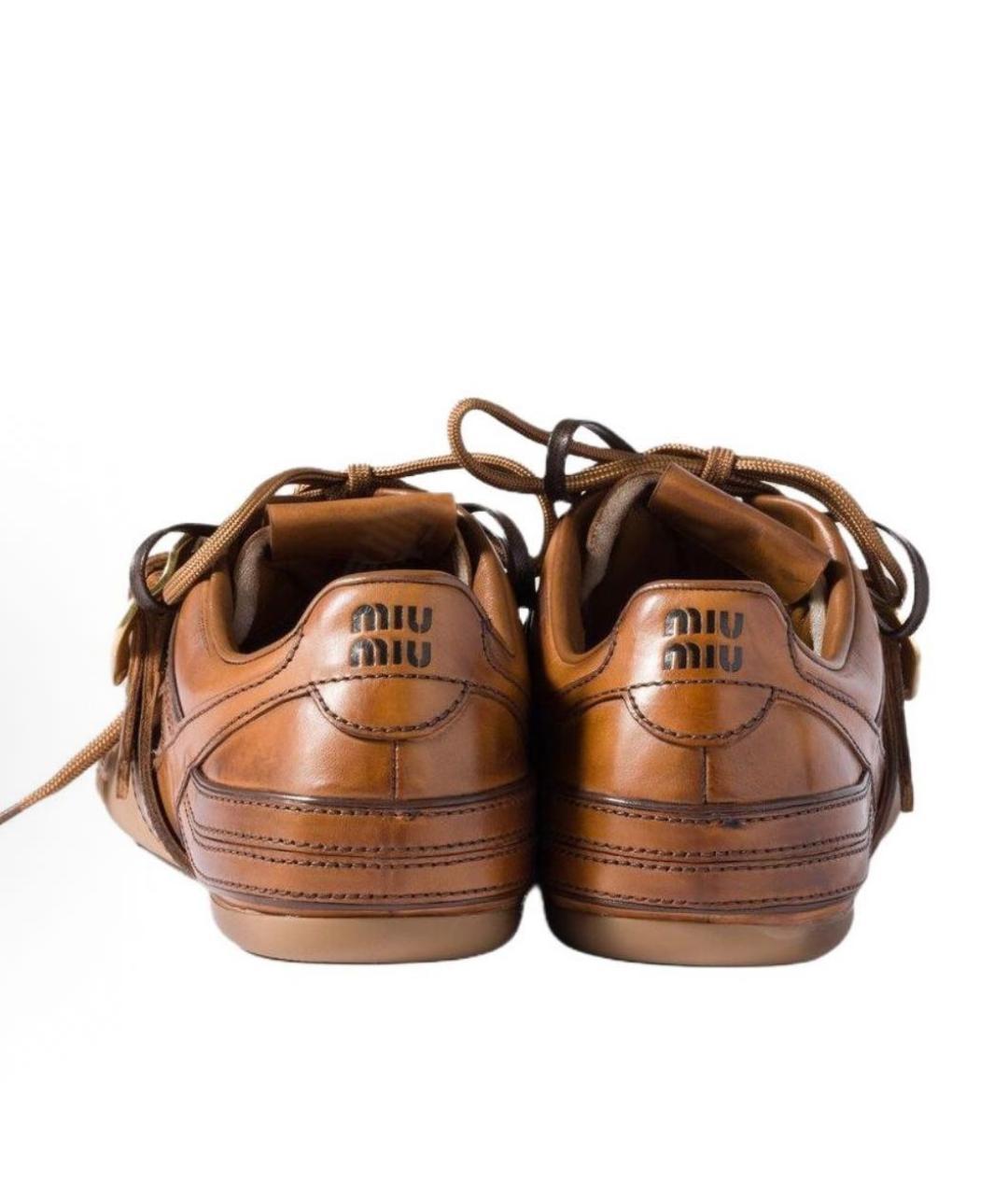 MIU MIU Коричневые кожаные кроссовки, фото 3