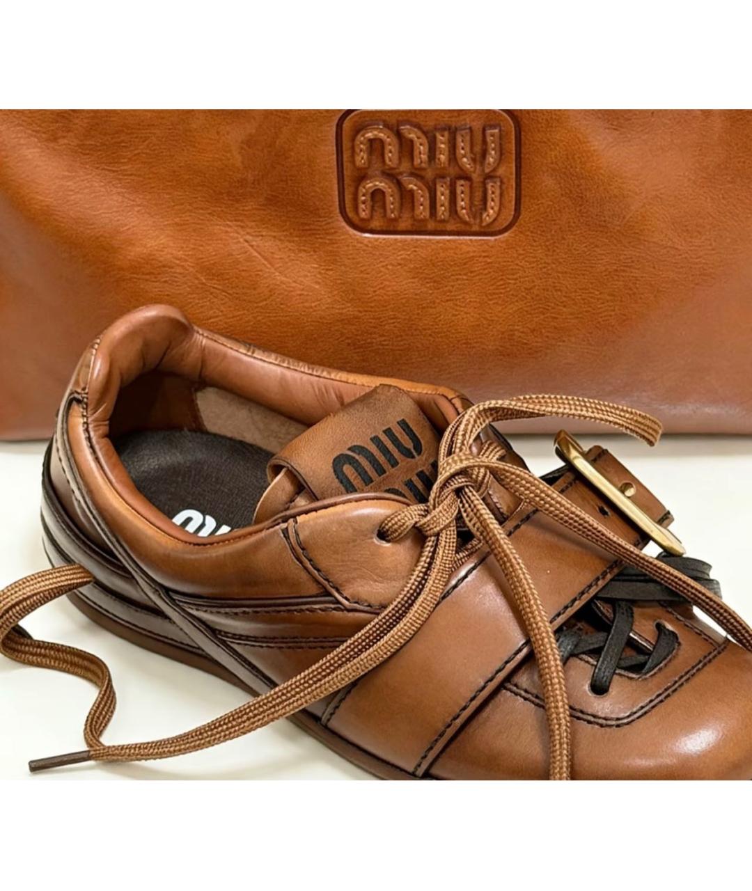 MIU MIU Коричневые кожаные кроссовки, фото 6