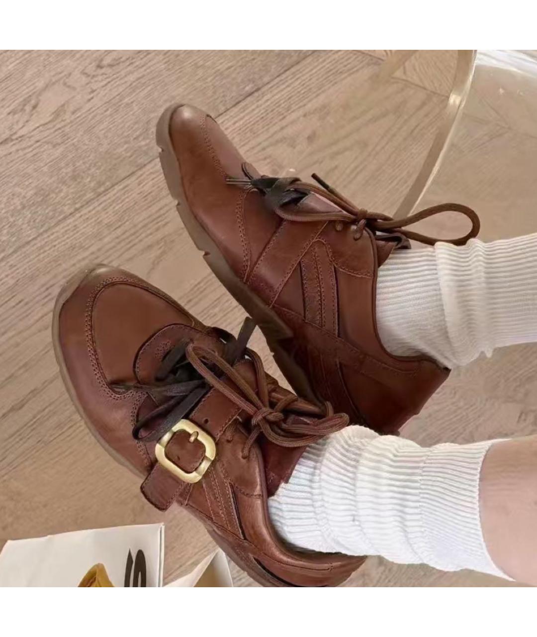 MIU MIU Коричневые кожаные кроссовки, фото 4